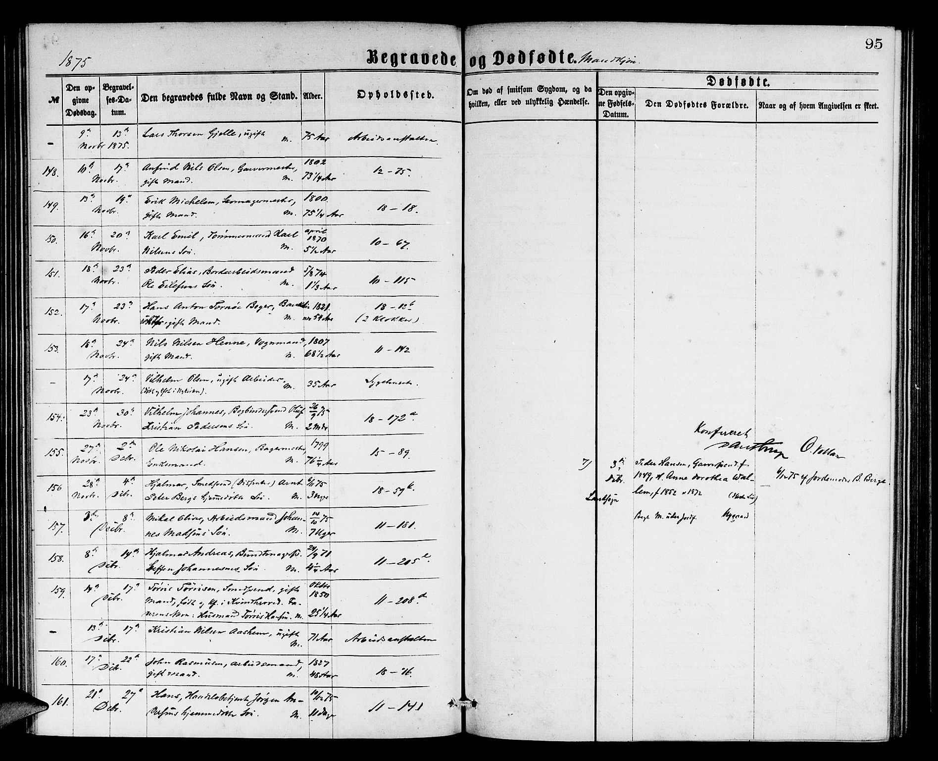 Domkirken sokneprestembete, AV/SAB-A-74801/H/Hab/L0040: Klokkerbok nr. E 4, 1868-1877, s. 95