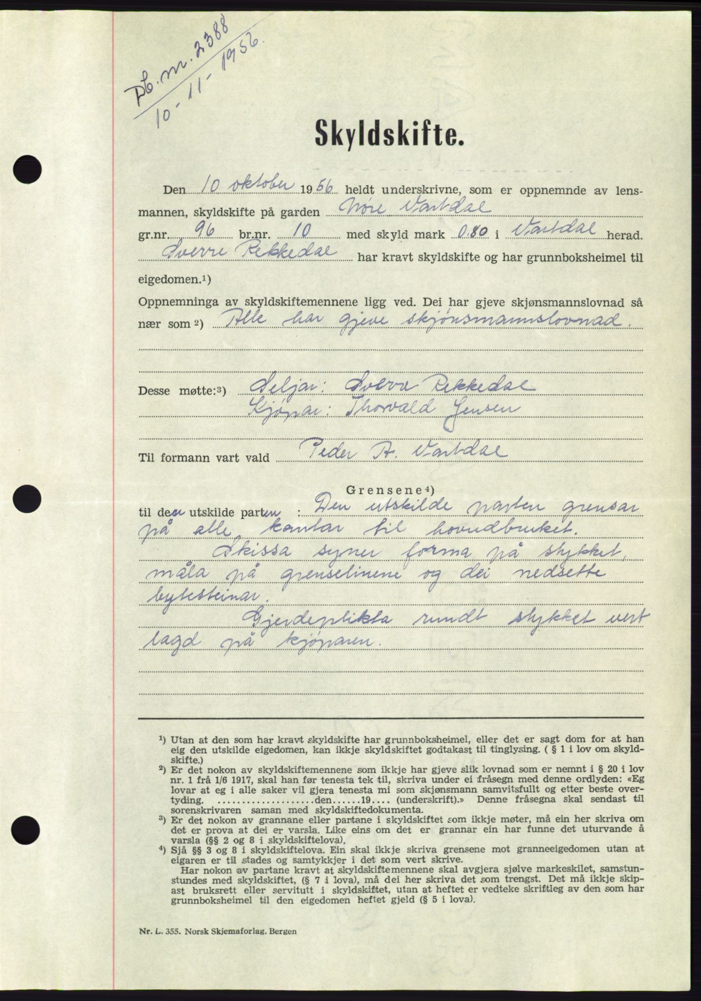 Søre Sunnmøre sorenskriveri, AV/SAT-A-4122/1/2/2C/L0104: Pantebok nr. 30A, 1956-1956, Dagboknr: 2388/1956