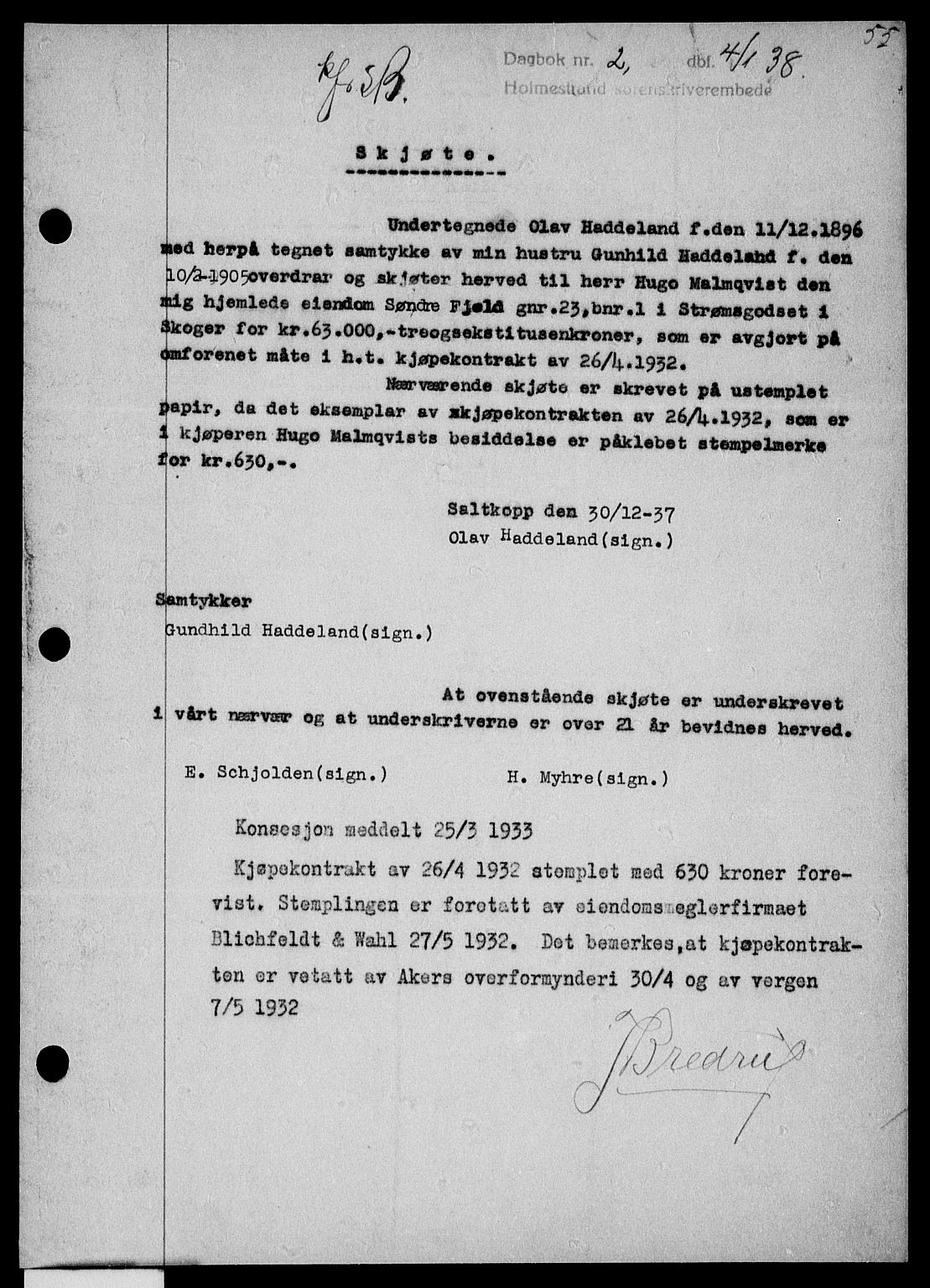 Holmestrand sorenskriveri, SAKO/A-67/G/Ga/Gaa/L0049: Pantebok nr. A-49, 1937-1938, Dagboknr: 2/1938
