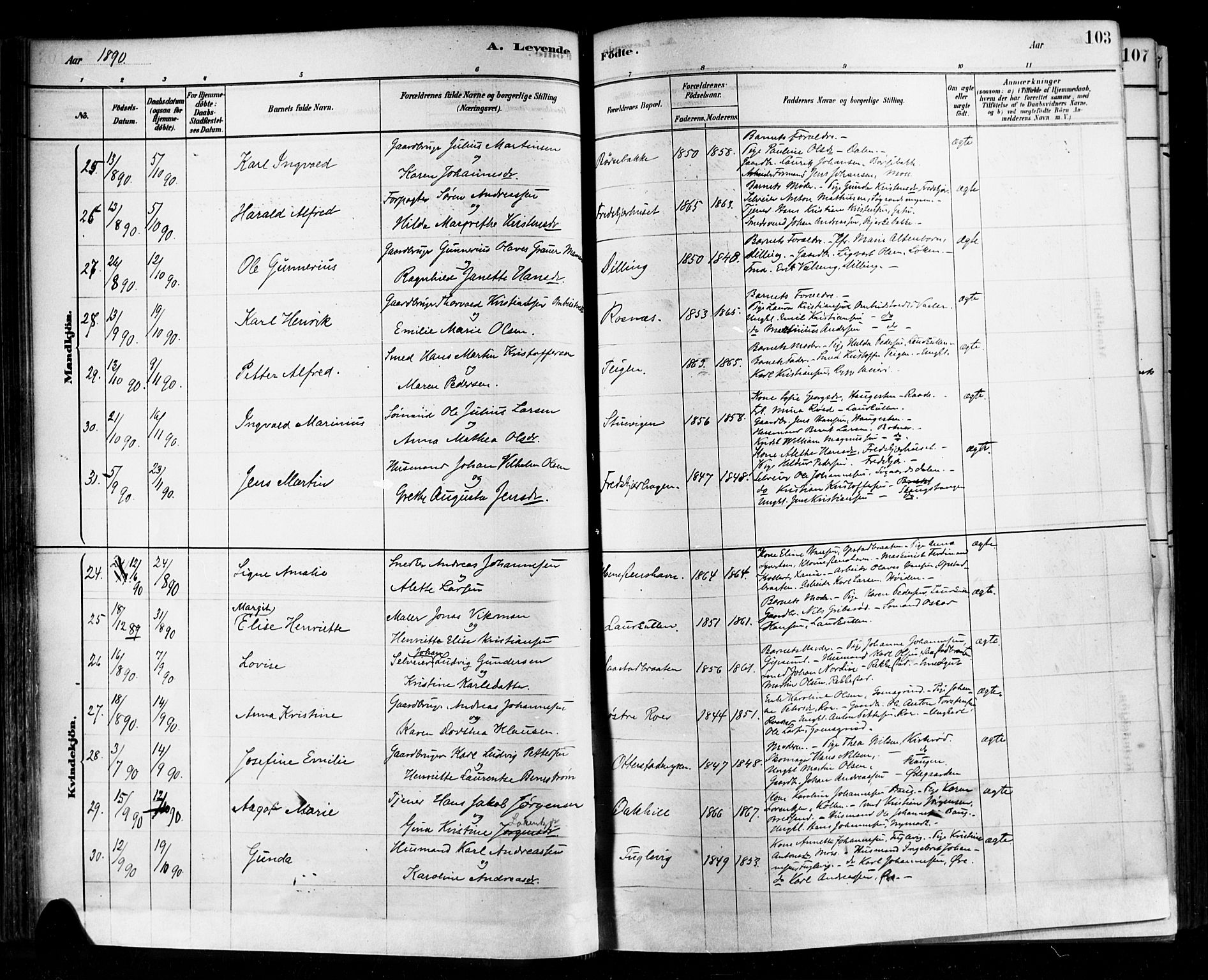 Rygge prestekontor Kirkebøker, AV/SAO-A-10084b/F/Fa/L0007: Ministerialbok nr. 7, 1878-1904, s. 103
