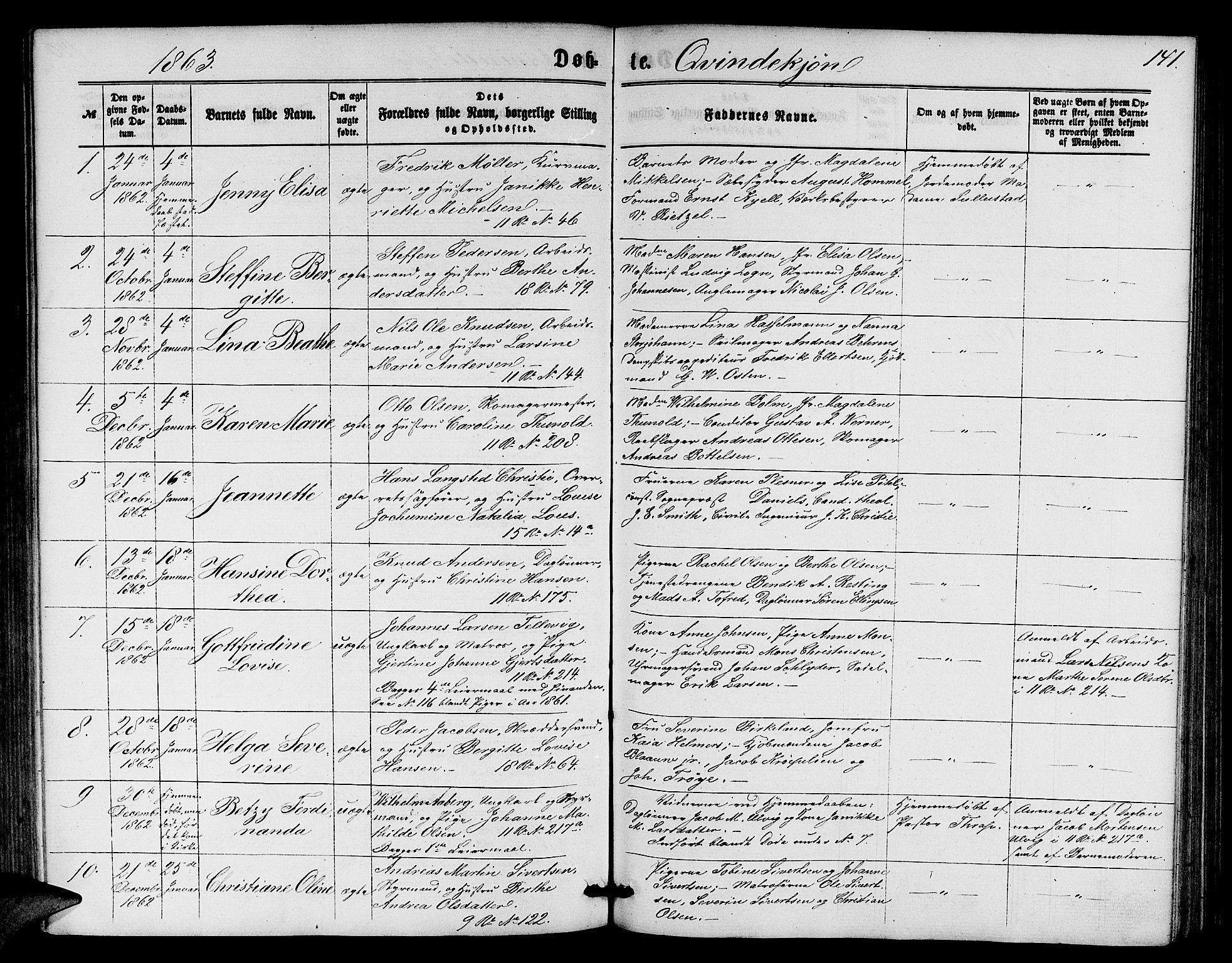 Domkirken sokneprestembete, AV/SAB-A-74801/H/Hab/L0012: Klokkerbok nr. B 5, 1862-1869, s. 141