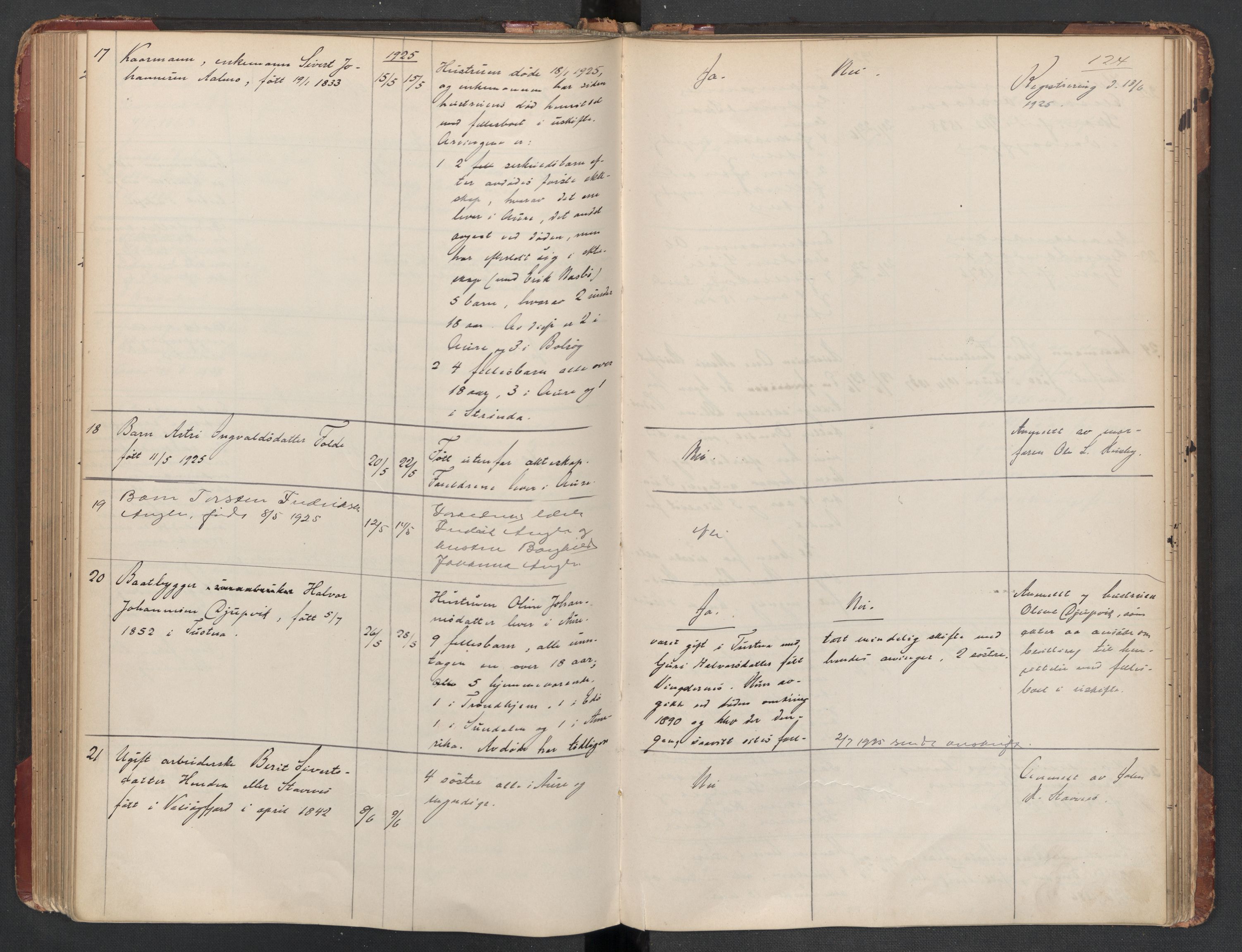 Aure lensmannskontor, AV/SAT-A-1088/1/02/L0003: 2.01.03 Dødsfallsprotokoll, 1906-1926, s. 124