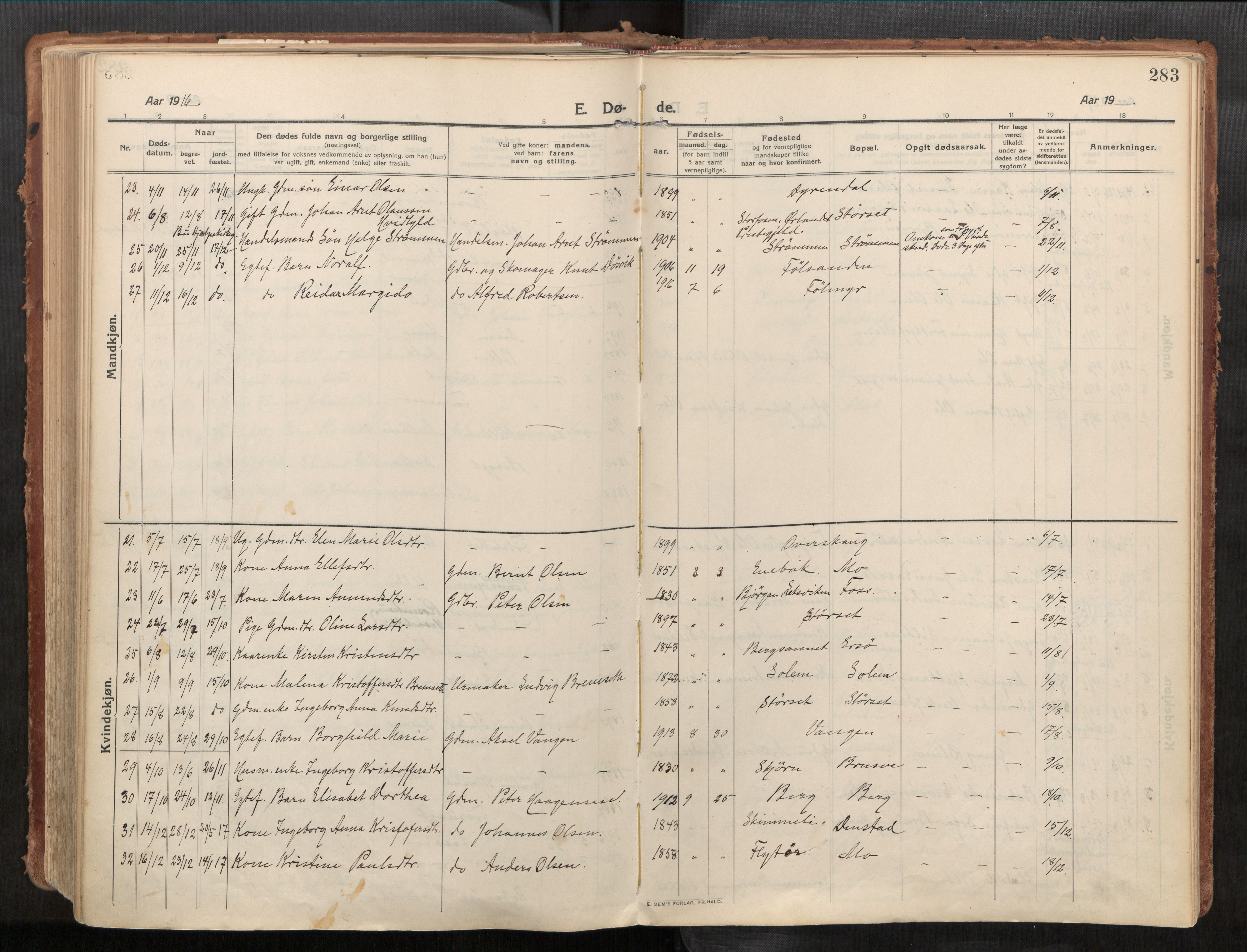 Stadsbygd sokneprestkontor, AV/SAT-A-1117/1/I/I1/I1a/L0001: Ministerialbok nr. 1, 1911-1929, s. 283