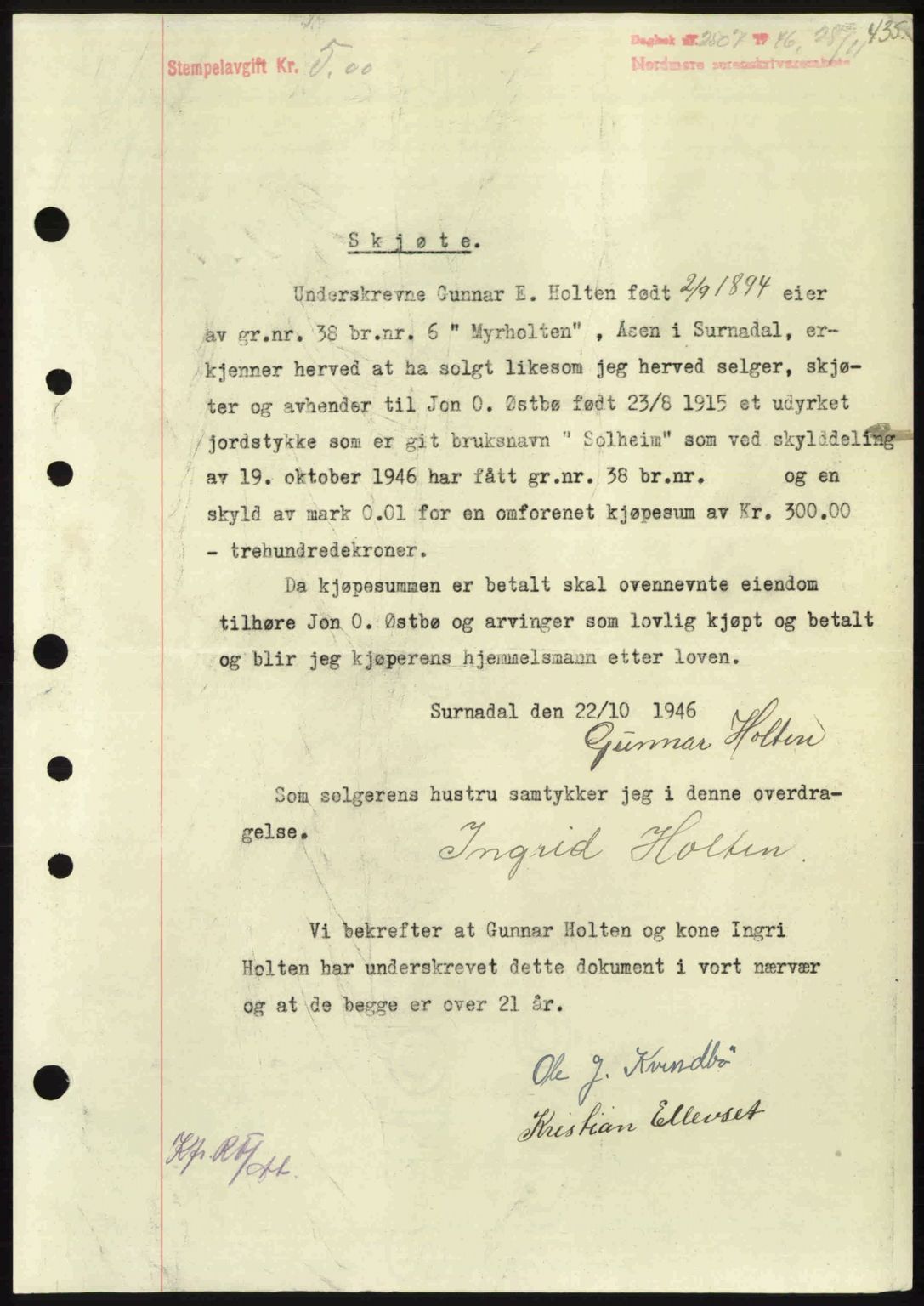 Nordmøre sorenskriveri, SAT/A-4132/1/2/2Ca: Pantebok nr. A103, 1946-1947, Dagboknr: 2507/1946