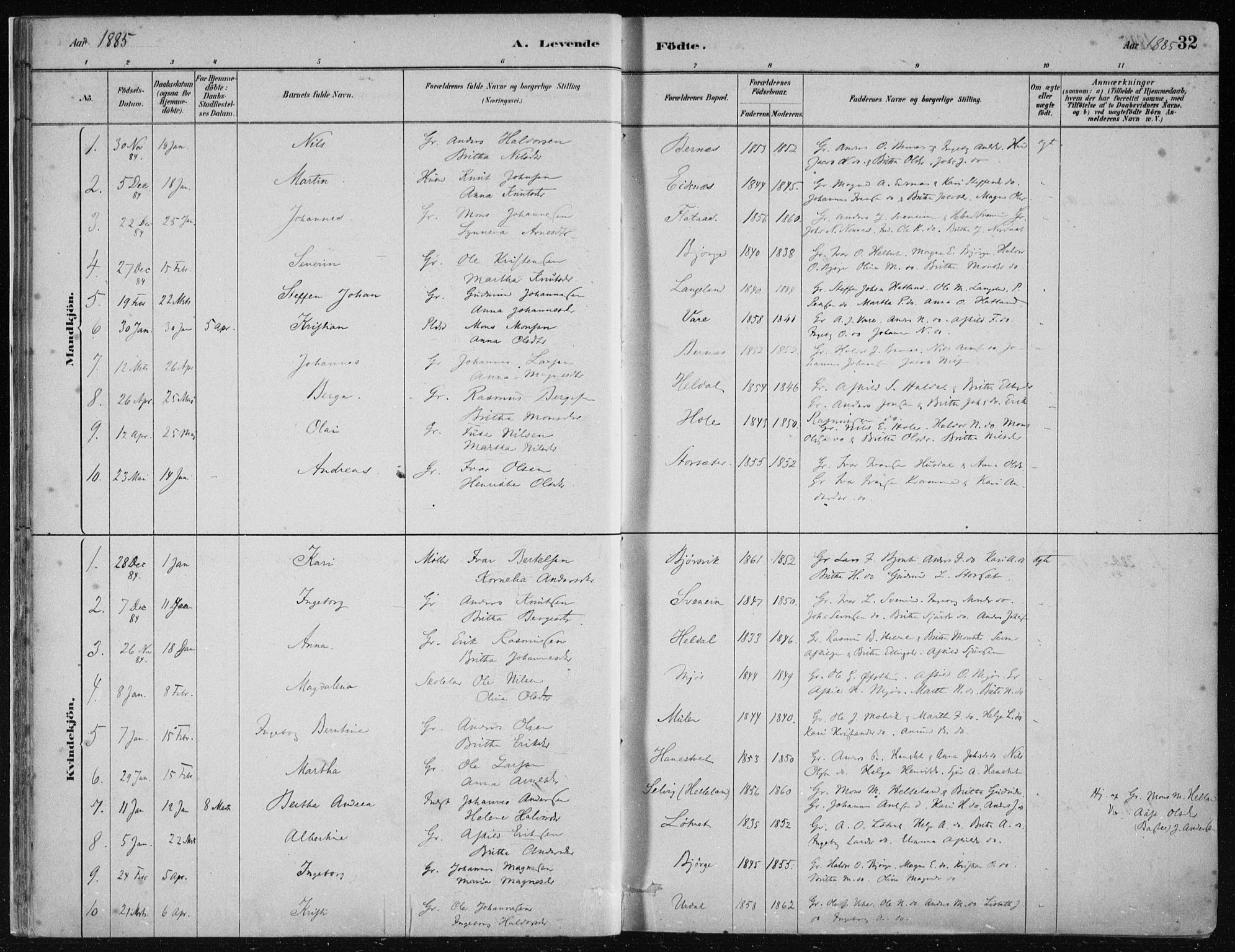 Hosanger sokneprestembete, AV/SAB-A-75801/H/Haa: Ministerialbok nr. B  1, 1880-1896, s. 32