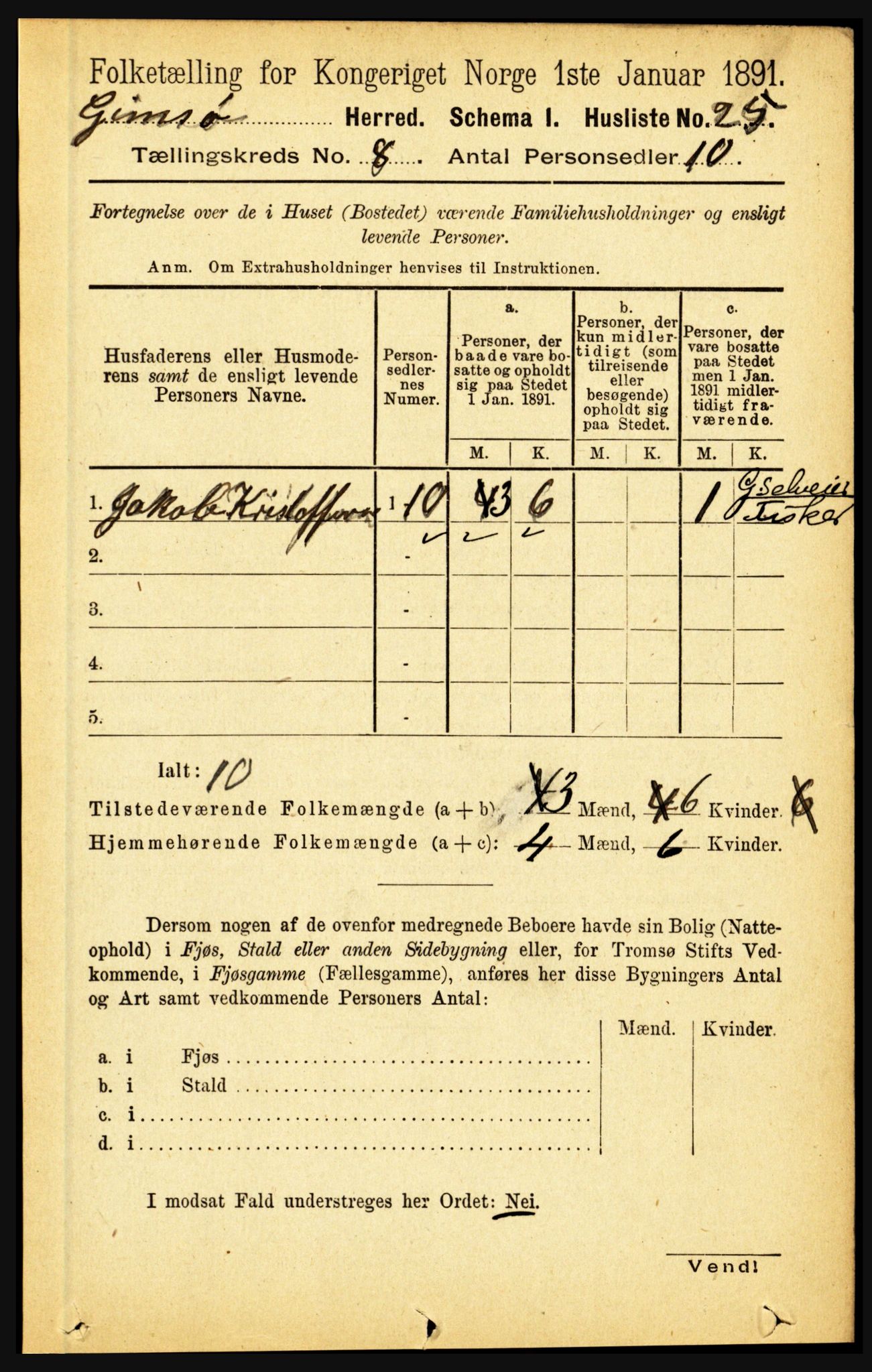 RA, Folketelling 1891 for 1864 Gimsøy herred, 1891, s. 1403