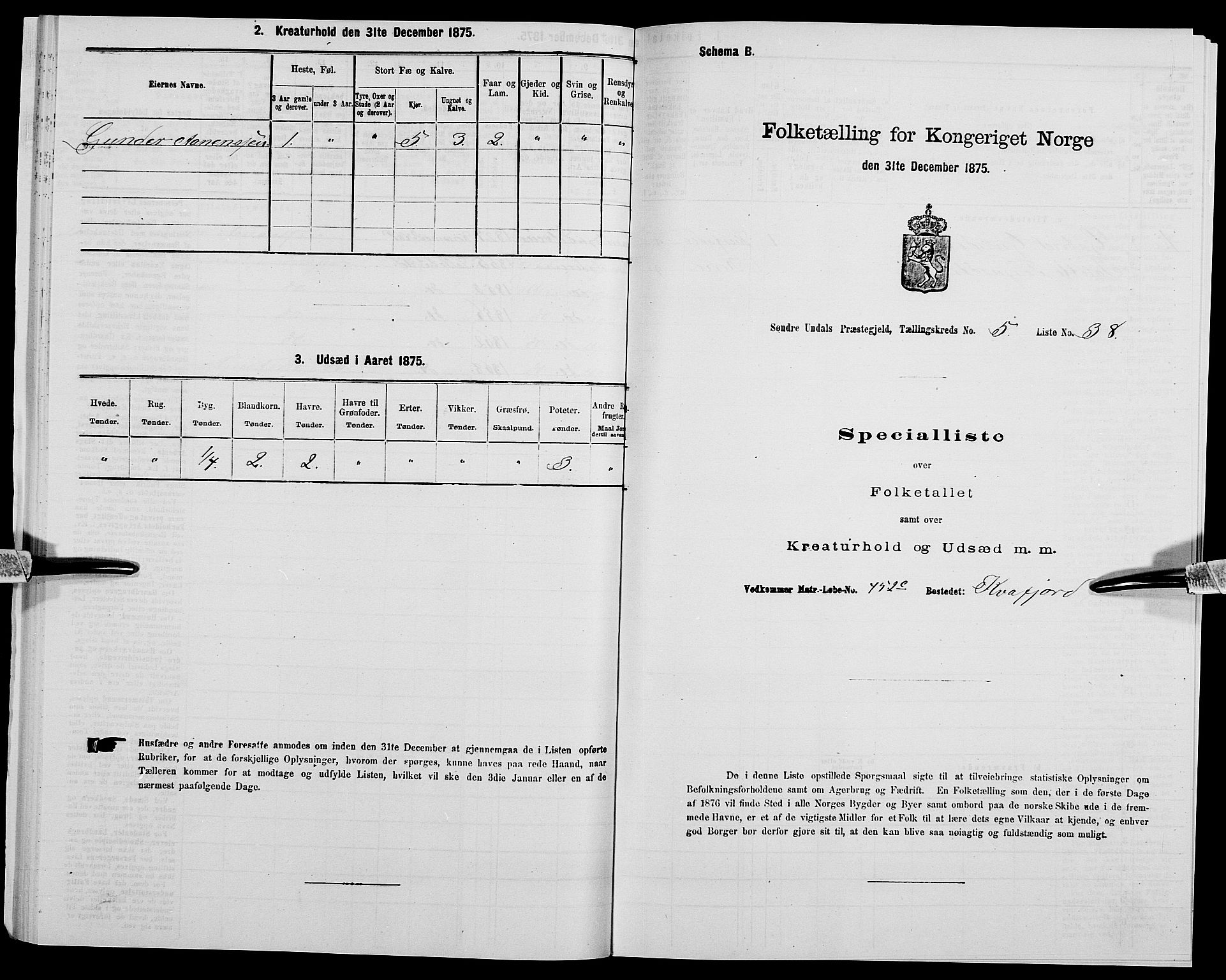 SAK, Folketelling 1875 for 1029P Sør-Audnedal prestegjeld, 1875, s. 689