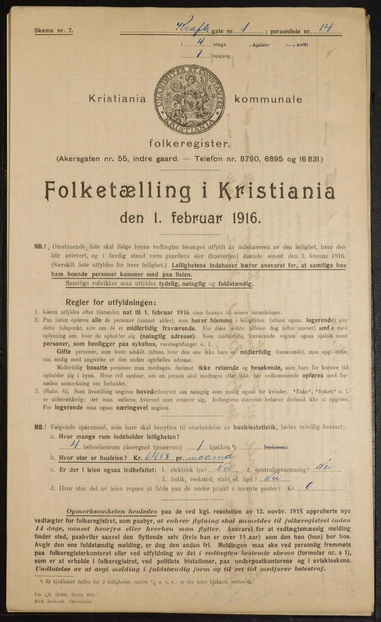 OBA, Kommunal folketelling 1.2.1916 for Kristiania, 1916, s. 55056