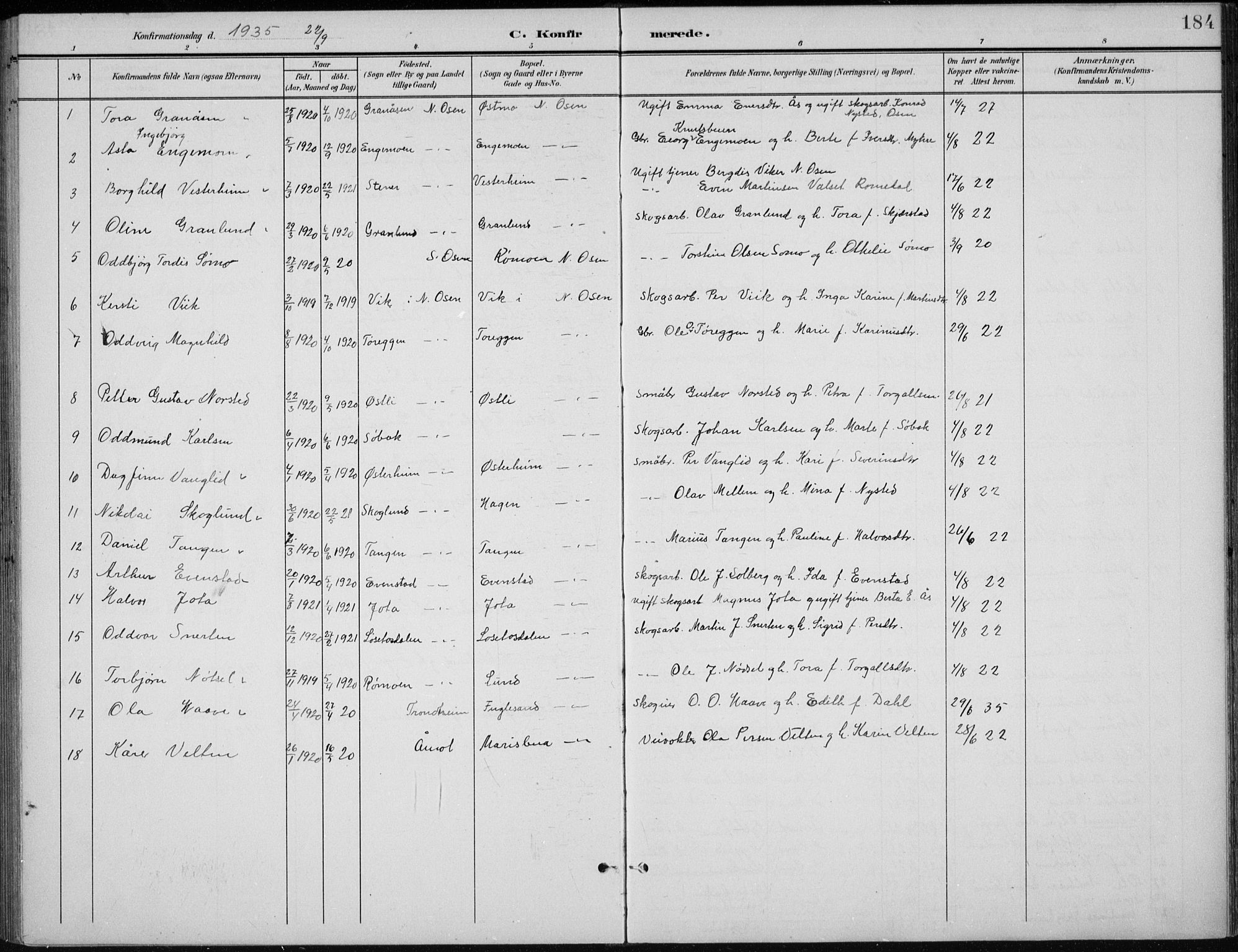 Åmot prestekontor, Hedmark, SAH/PREST-056/H/Ha/Hab/L0003: Klokkerbok nr. 3, 1902-1938, s. 184