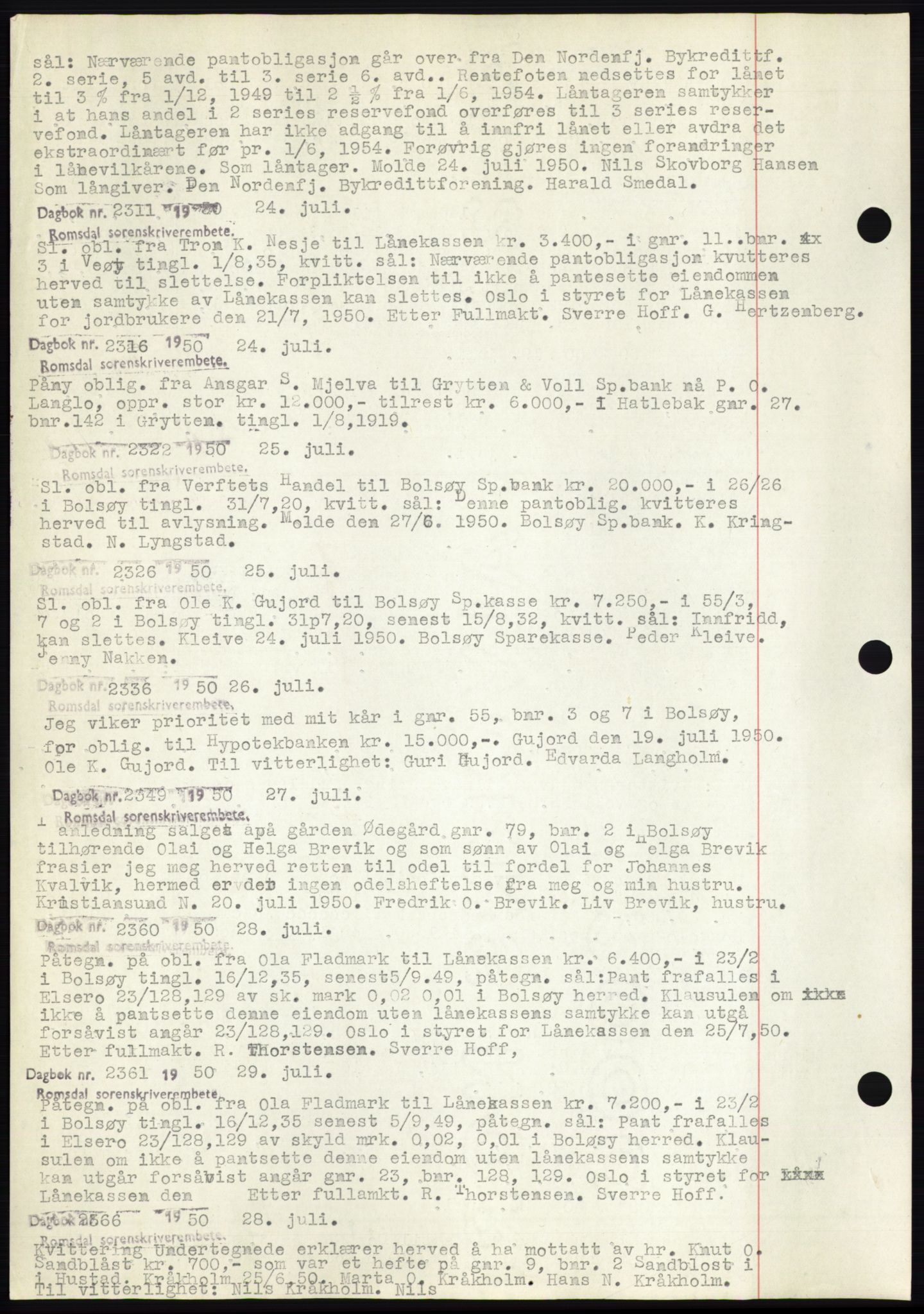 Romsdal sorenskriveri, SAT/A-4149/1/2/2C: Pantebok nr. C2, 1949-1951, Dagboknr: 2311/1950