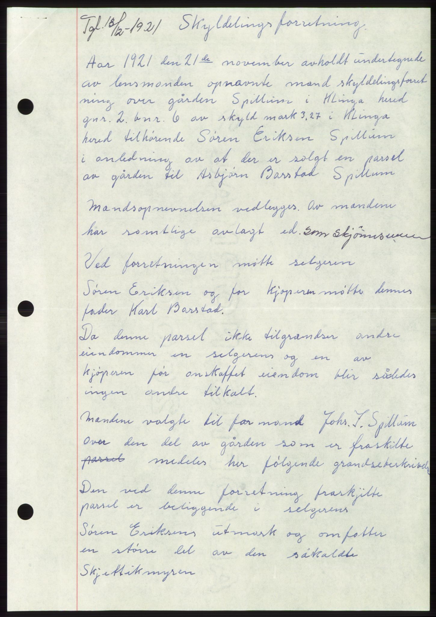 Namdal sorenskriveri, SAT/A-4133/1/2/2C: Pantebok nr. -, 1916-1921, Tingl.dato: 13.12.1921