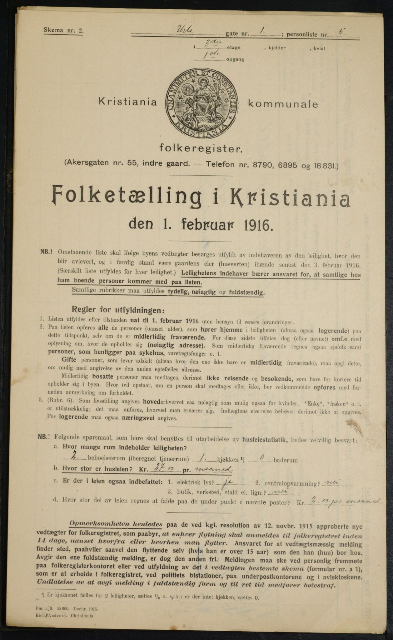 OBA, Kommunal folketelling 1.2.1916 for Kristiania, 1916, s. 124293