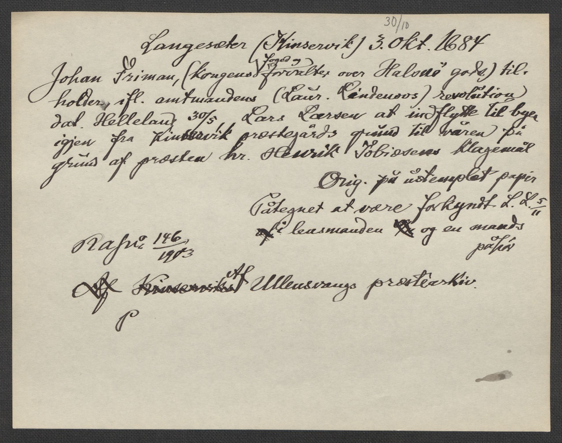 Riksarkivets diplomsamling, AV/RA-EA-5965/F15/L0037: Prestearkiv - Hordaland, 1577-1733, s. 98