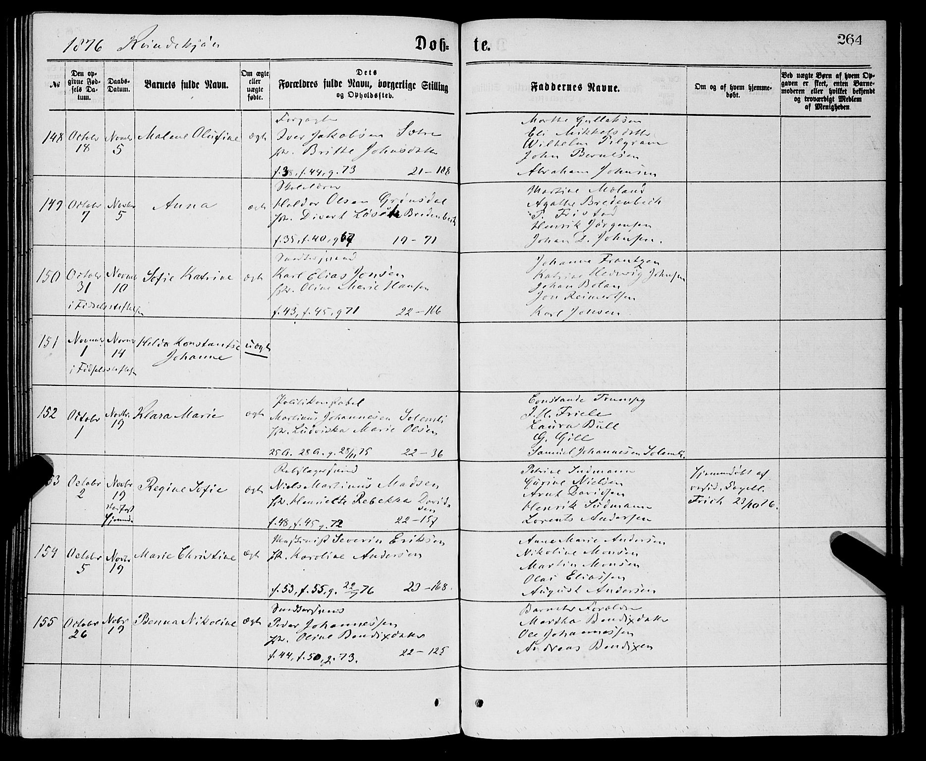 Korskirken sokneprestembete, AV/SAB-A-76101/H/Haa/L0020: Ministerialbok nr. B 6, 1871-1878, s. 264