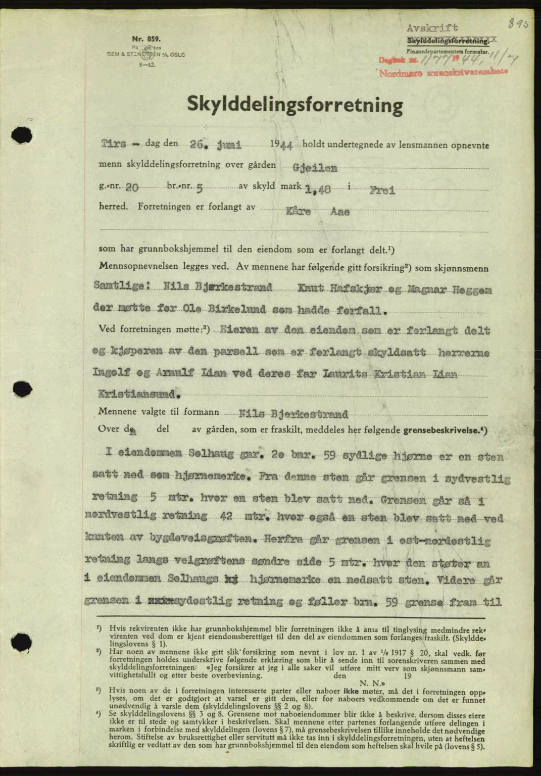 Nordmøre sorenskriveri, AV/SAT-A-4132/1/2/2Ca: Pantebok nr. A97, 1944-1944, Dagboknr: 1177/1944