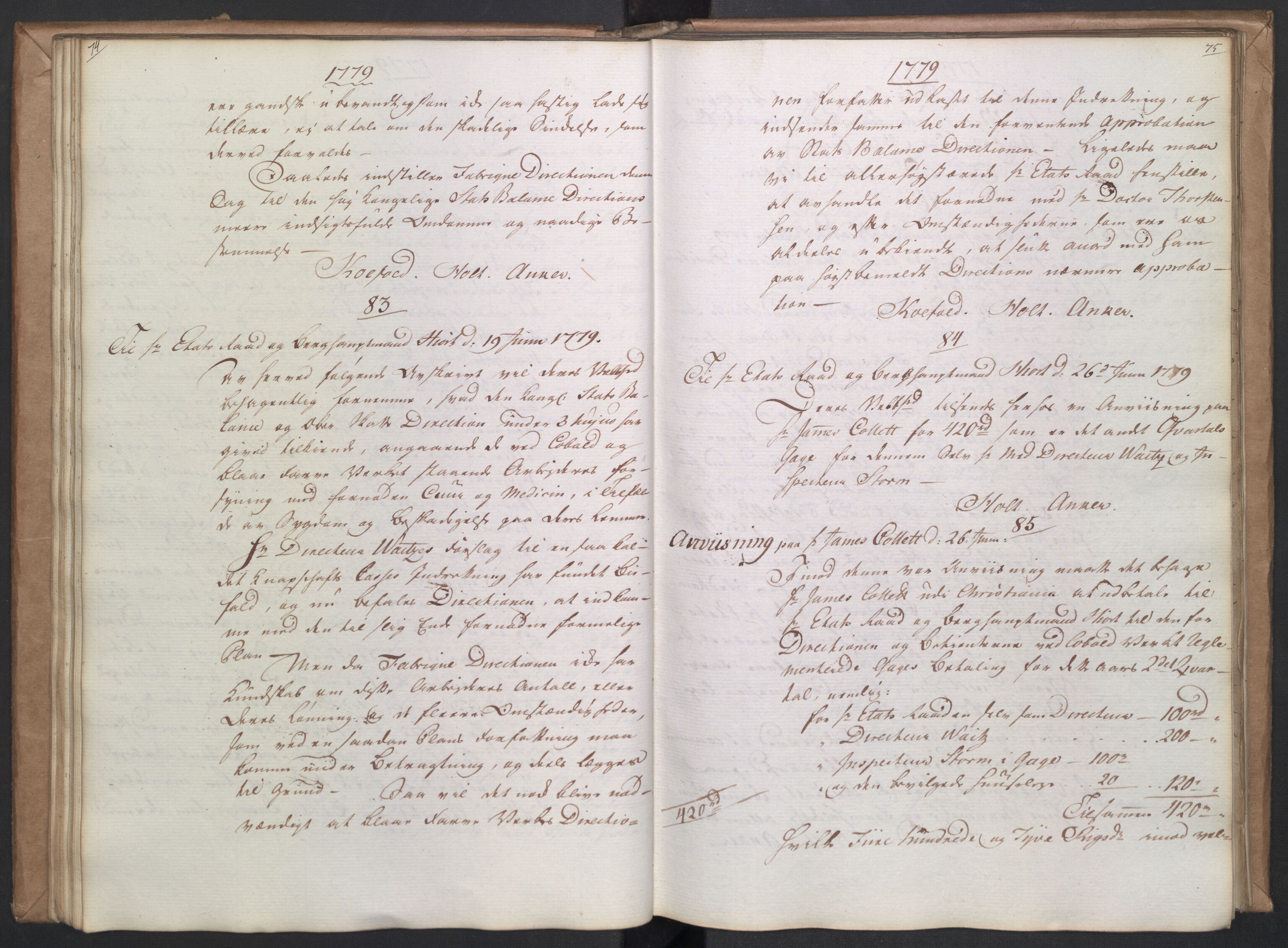 Rentekammeret, Renteskriverkontorene, AV/RA-EA-3115/O/Om/Oma/L0001: Kopibok, 1776-1782, s. 74-75