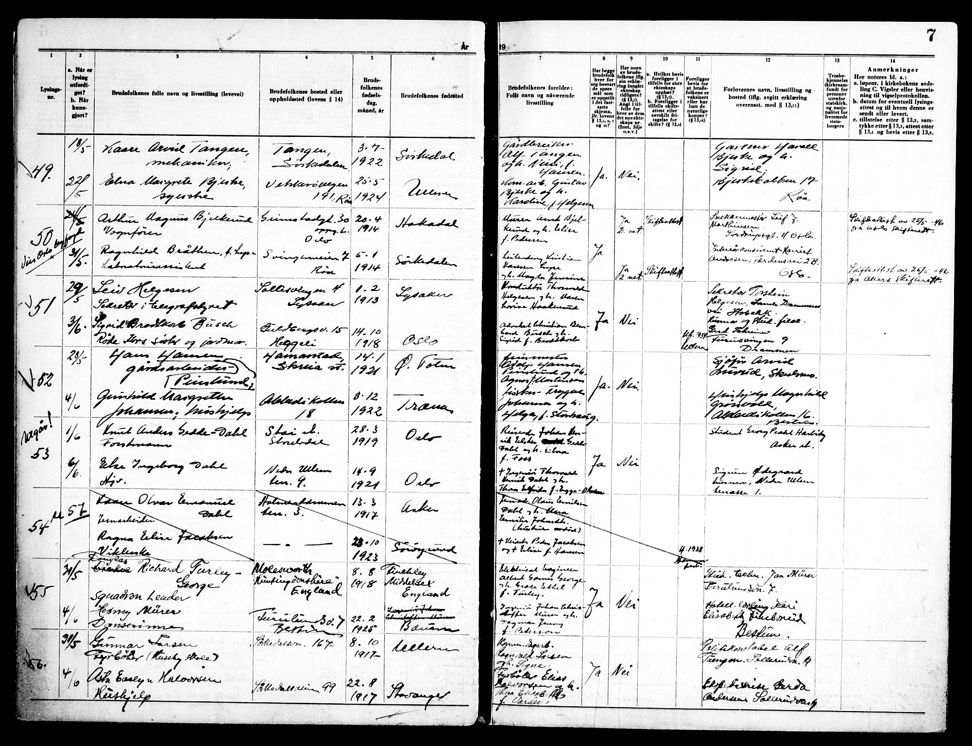 Ullern prestekontor Kirkebøker, AV/SAO-A-10740/H/L0005: Lysningsprotokoll nr. 5, 1946-1951, s. 7