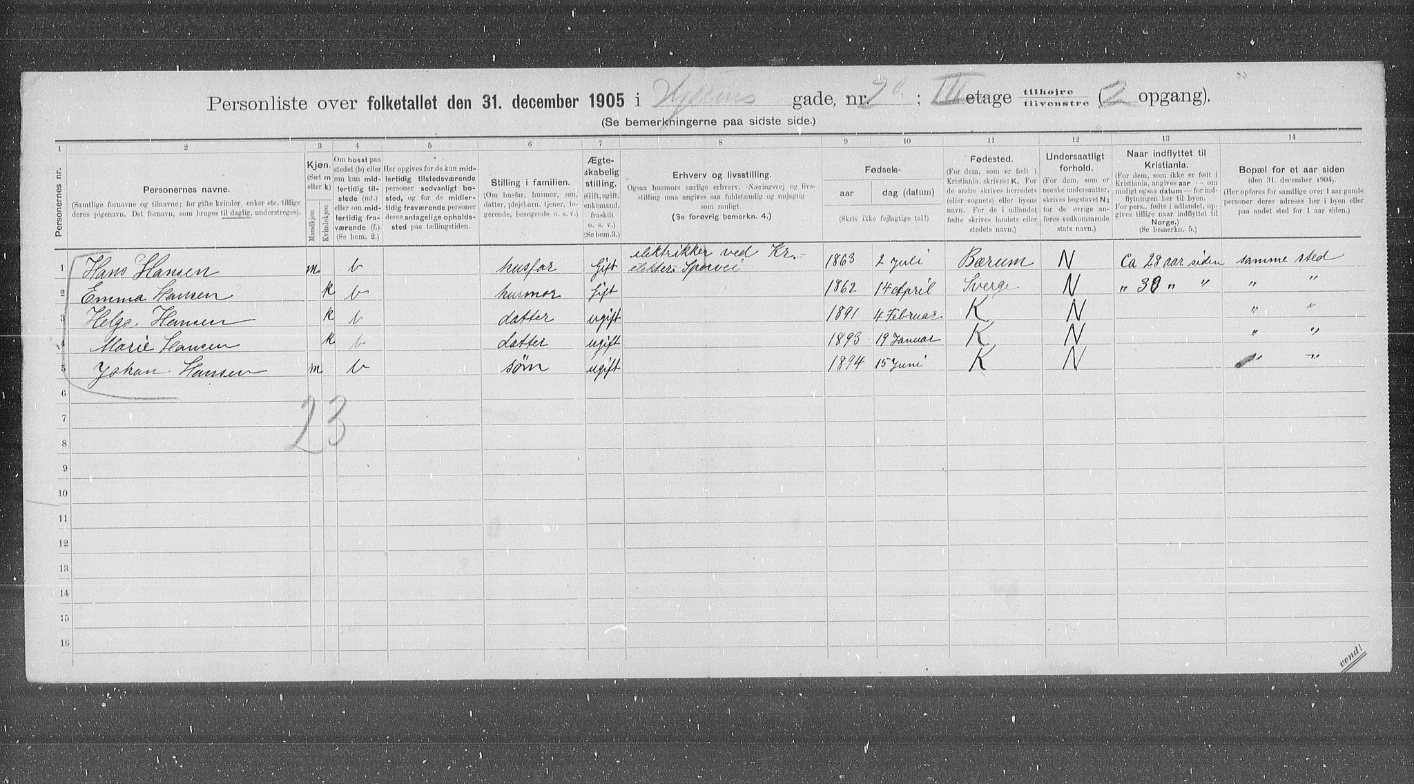 OBA, Kommunal folketelling 31.12.1905 for Kristiania kjøpstad, 1905, s. 20872