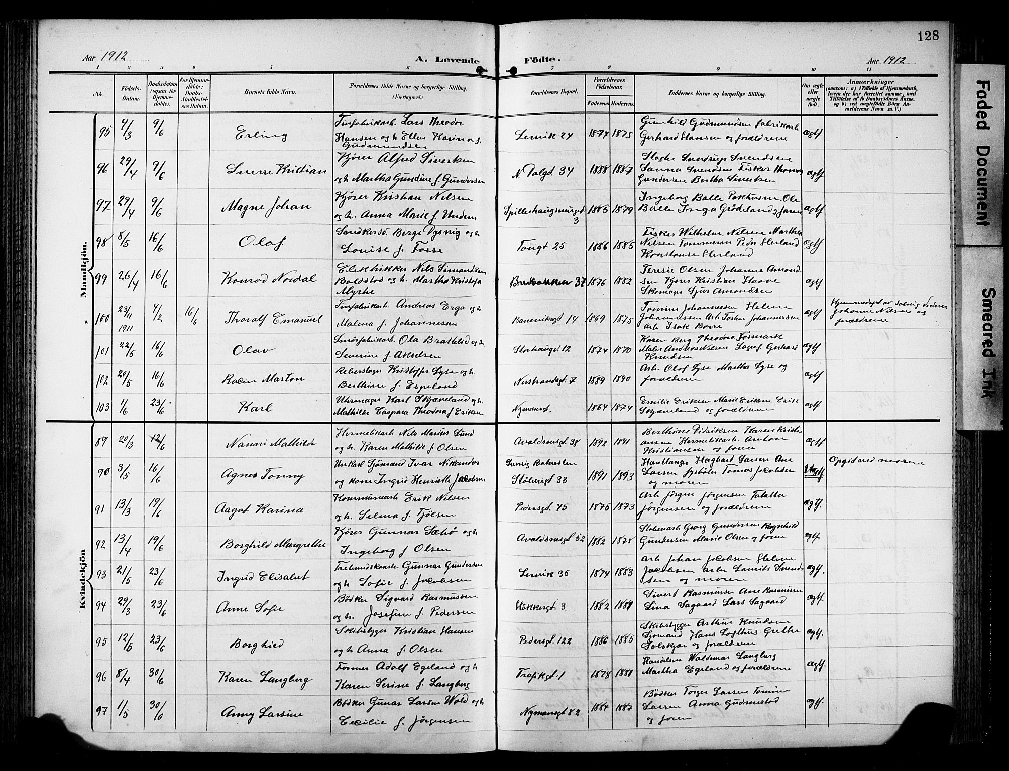 St. Johannes sokneprestkontor, AV/SAST-A-101814/001/30/30BB/L0006: Klokkerbok nr. B 6, 1907-1917, s. 128