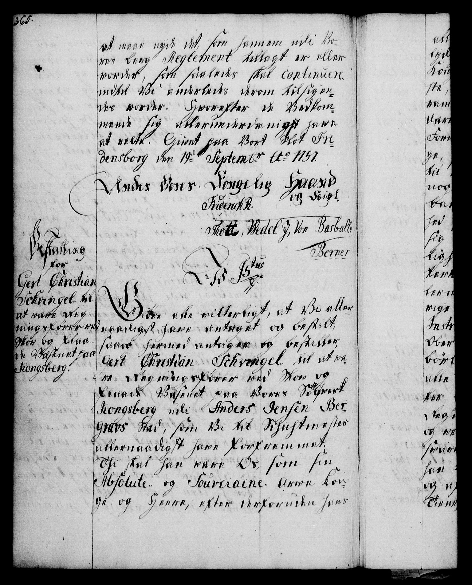 Rentekammeret, Kammerkanselliet, RA/EA-3111/G/Gg/Gge/L0003: Norsk bestallingsprotokoll med register (merket RK 53.27), 1745-1761, s. 365