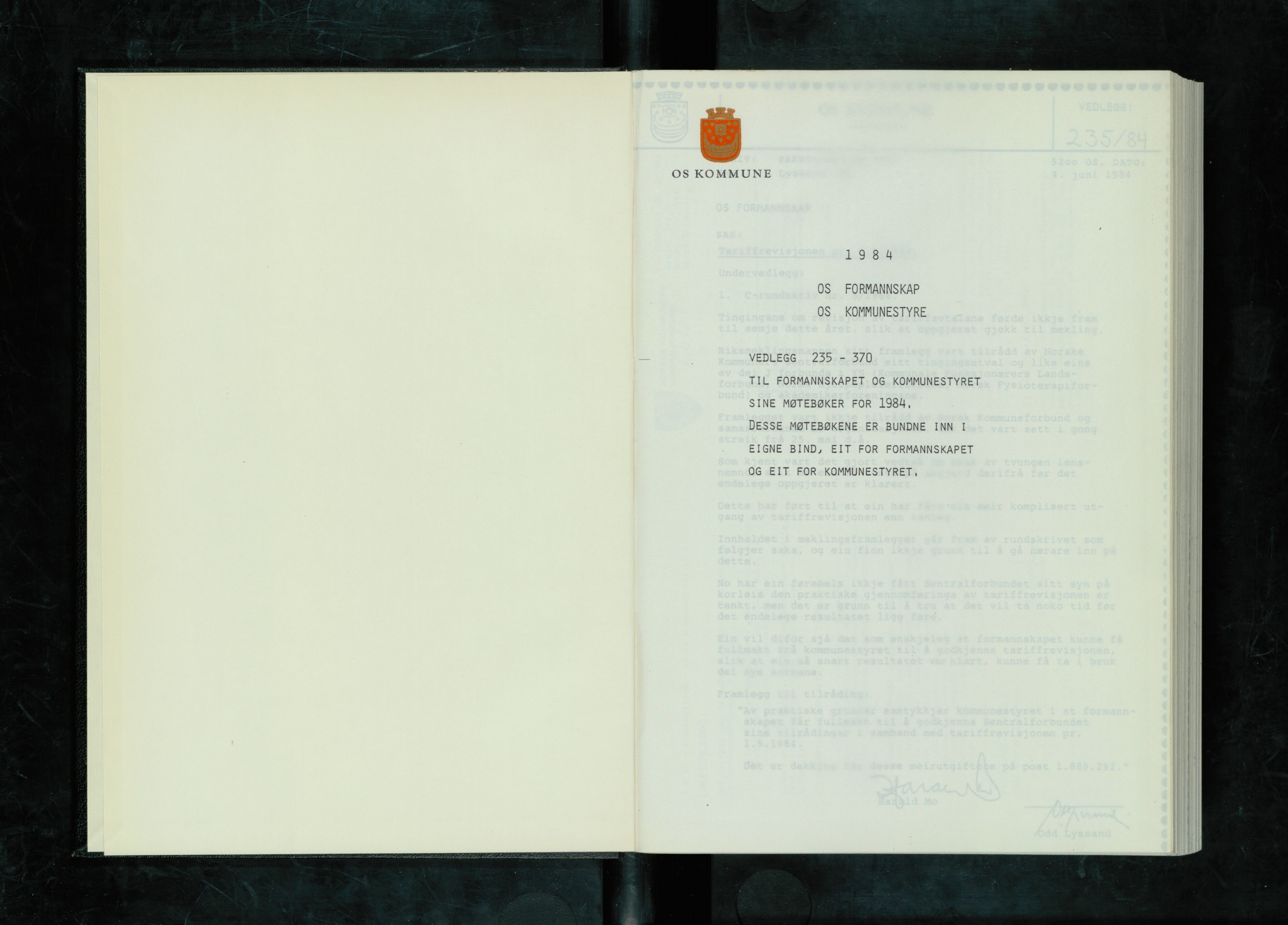 Os kommune. Formannskapet, IKAH/1243-021/A/Ad/L0058: Protokollar over saksvedlegg til møtebøker for formannskapet og kommunestyret. Vedlegg 235-440, 1984