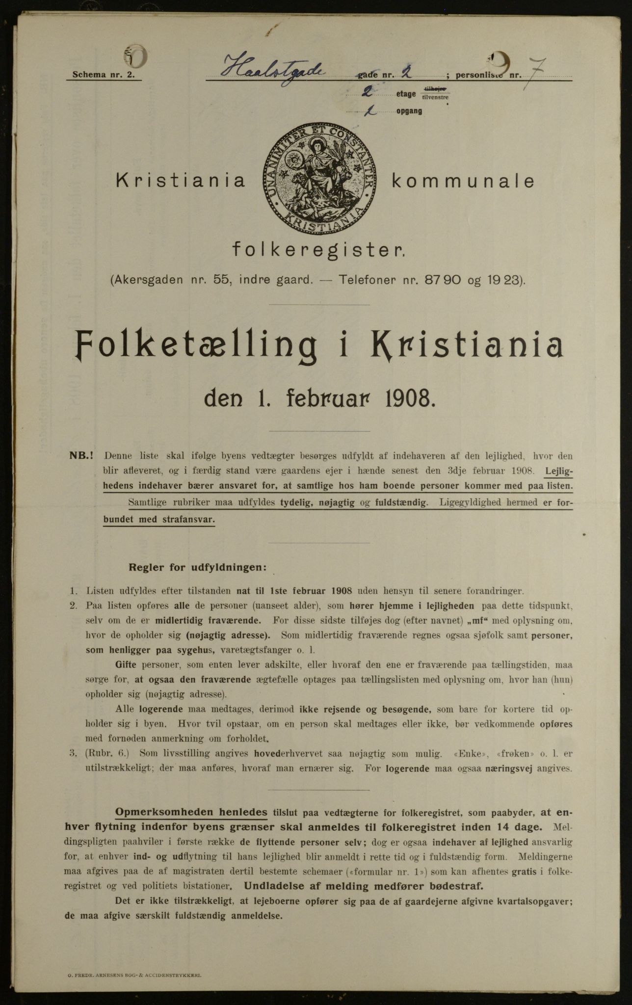 OBA, Kommunal folketelling 1.2.1908 for Kristiania kjøpstad, 1908, s. 36836