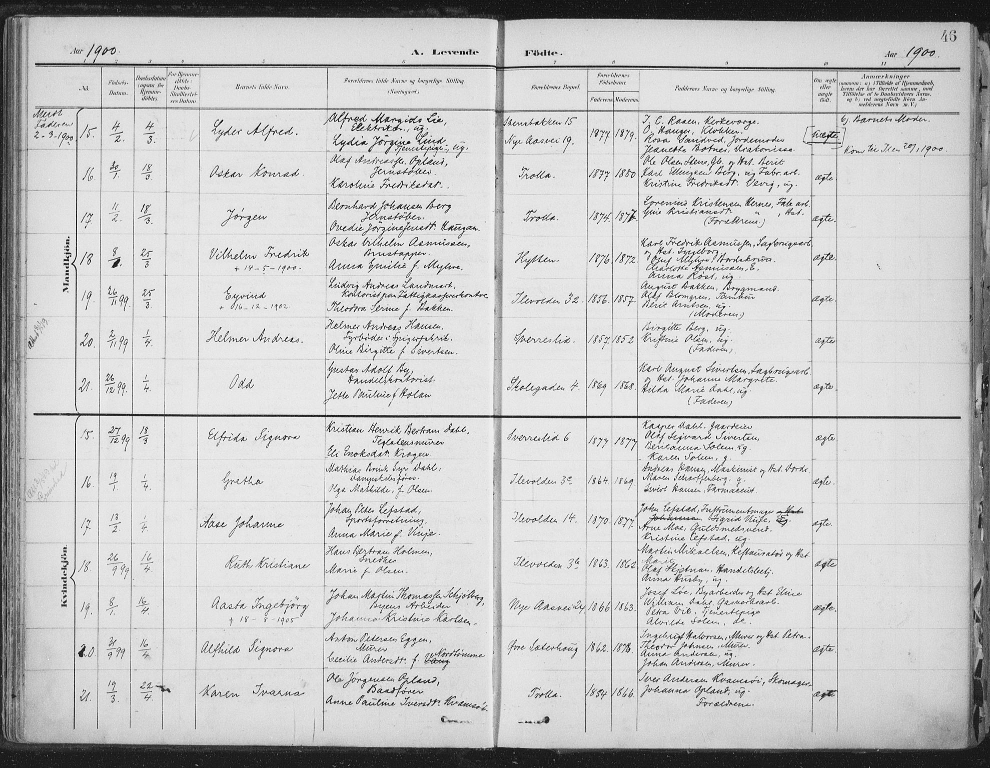 Ministerialprotokoller, klokkerbøker og fødselsregistre - Sør-Trøndelag, SAT/A-1456/603/L0167: Ministerialbok nr. 603A06, 1896-1932, s. 46