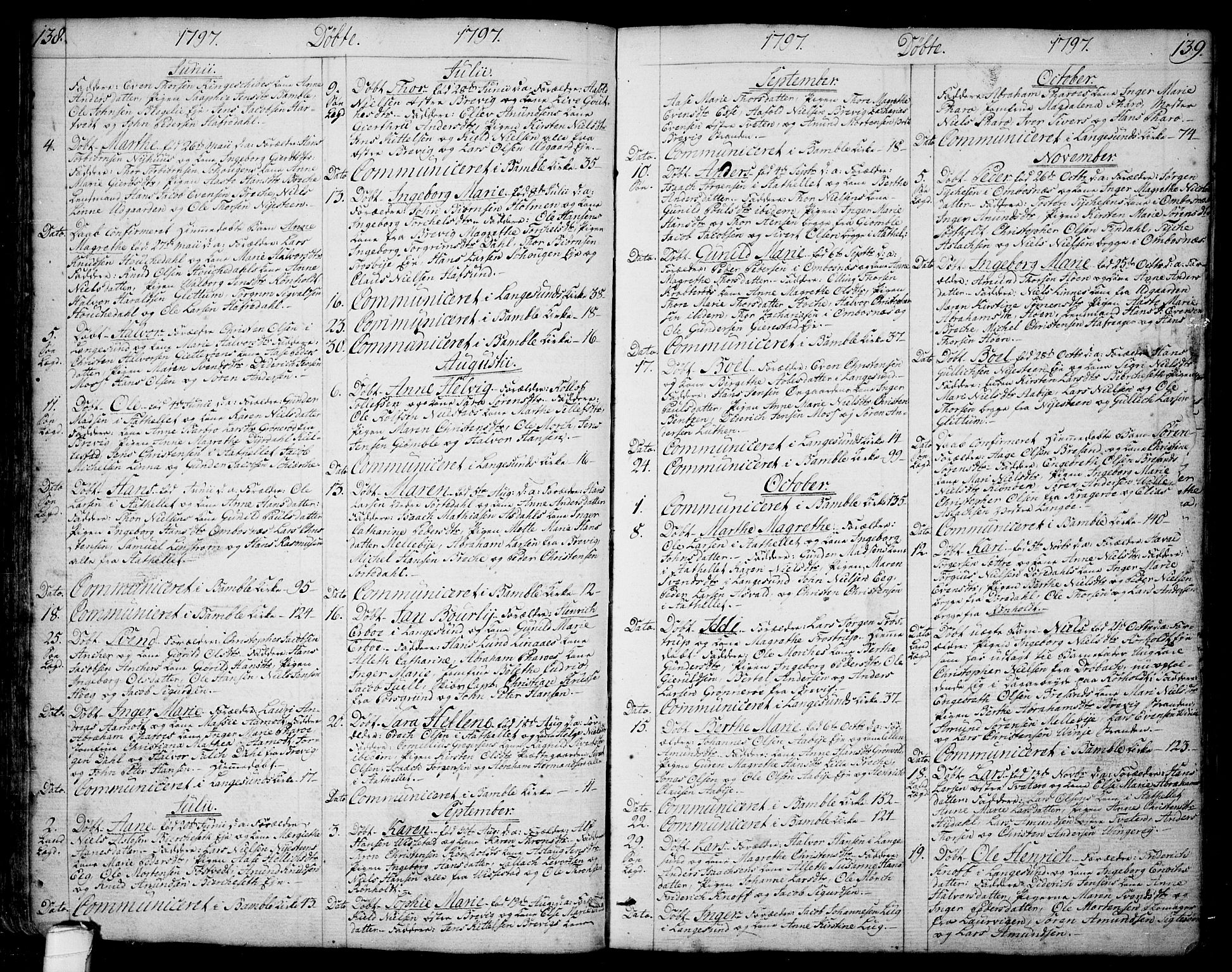 Bamble kirkebøker, AV/SAKO-A-253/F/Fa/L0002: Ministerialbok nr. I 2, 1775-1814, s. 138-139
