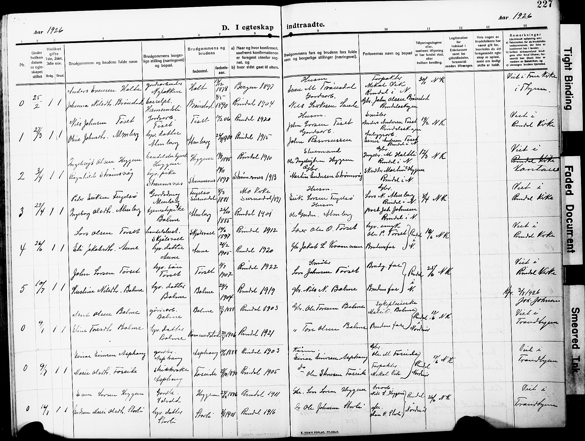 Ministerialprotokoller, klokkerbøker og fødselsregistre - Møre og Romsdal, AV/SAT-A-1454/598/L1079: Klokkerbok nr. 598C04, 1909-1927, s. 227