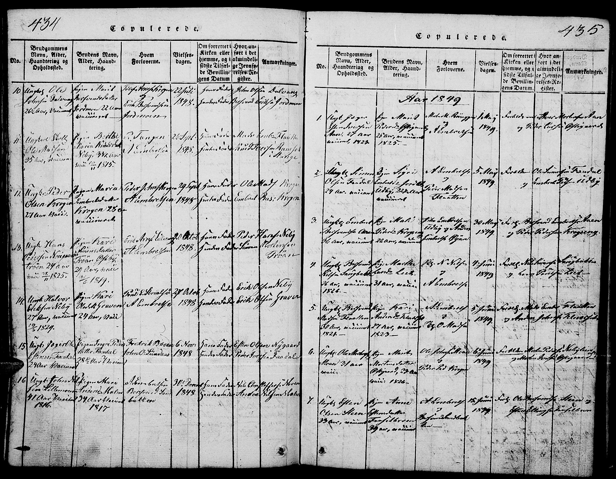 Tynset prestekontor, SAH/PREST-058/H/Ha/Hab/L0001: Klokkerbok nr. 1, 1814-1859, s. 434-435