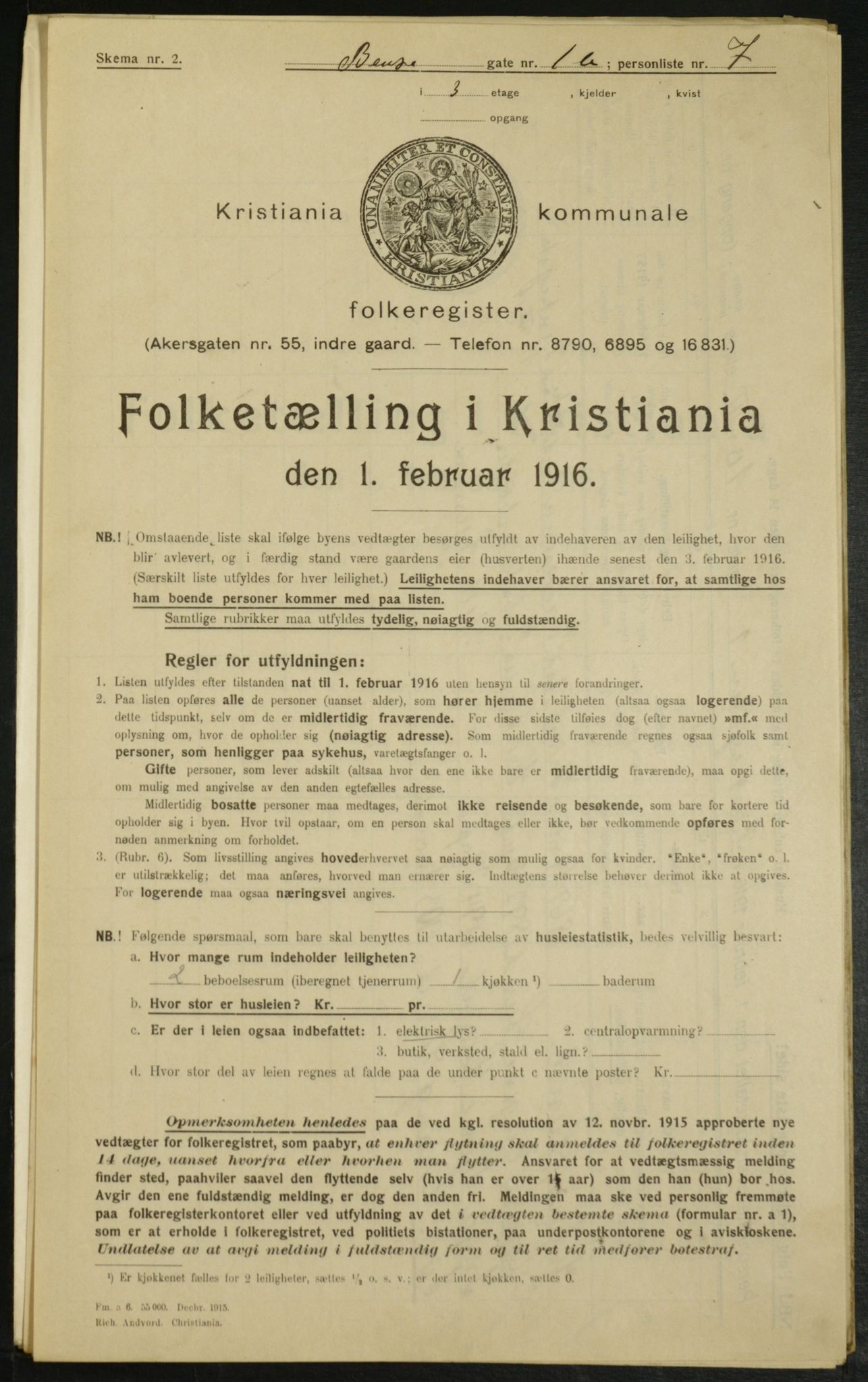 OBA, Kommunal folketelling 1.2.1916 for Kristiania, 1916, s. 3582