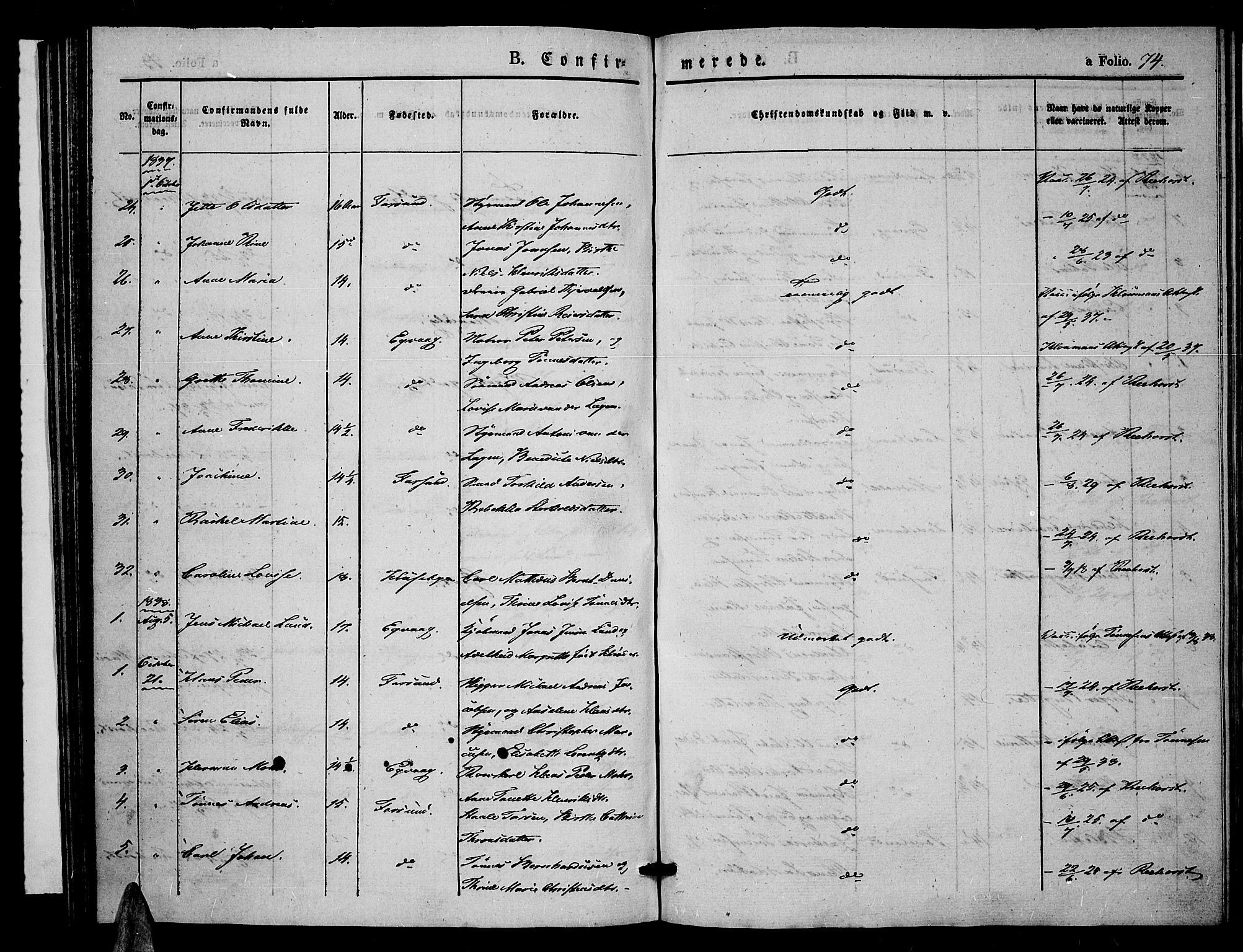 Farsund sokneprestkontor, SAK/1111-0009/F/Fa/L0003: Ministerialbok nr. A 3, 1836-1846, s. 74