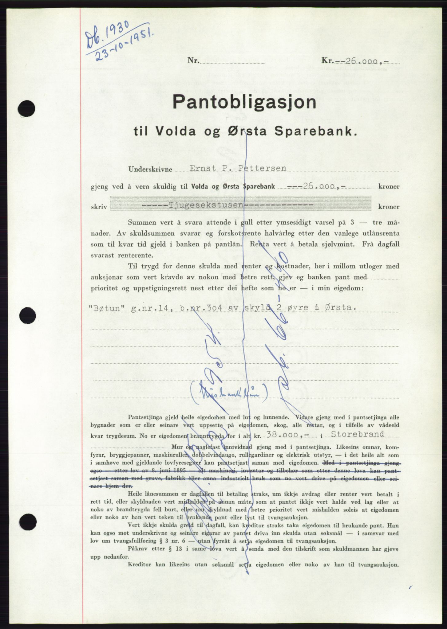 Søre Sunnmøre sorenskriveri, AV/SAT-A-4122/1/2/2C/L0120: Pantebok nr. 8B, 1951-1951, Dagboknr: 1930/1951