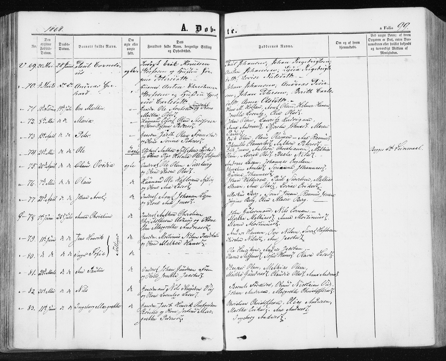 Ministerialprotokoller, klokkerbøker og fødselsregistre - Sør-Trøndelag, SAT/A-1456/659/L0737: Ministerialbok nr. 659A07, 1857-1875, s. 99