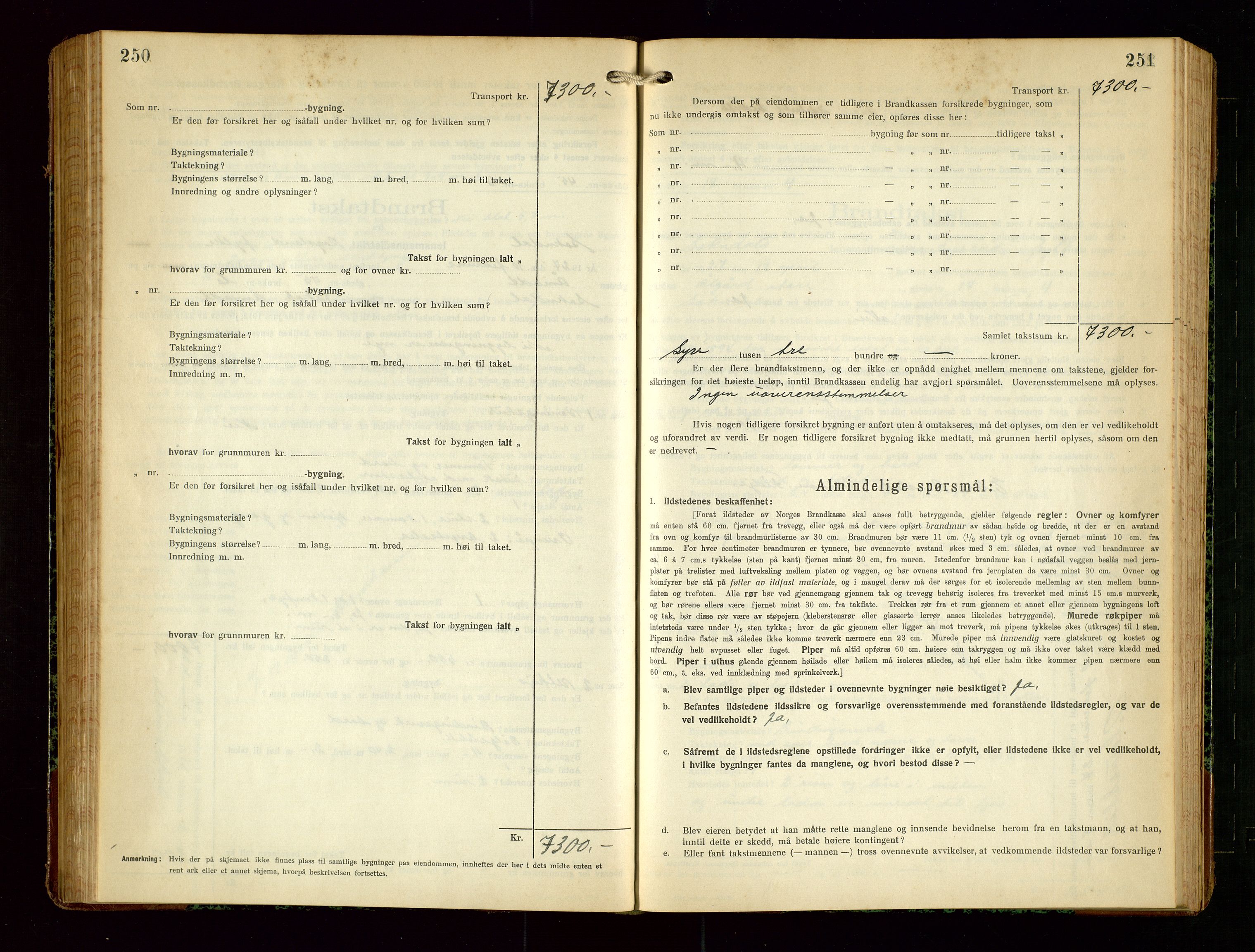 Sokndal lensmannskontor, SAST/A-100417/Gob/L0006: "Brandtakst-Protokol", 1924-1930, s. 250-251