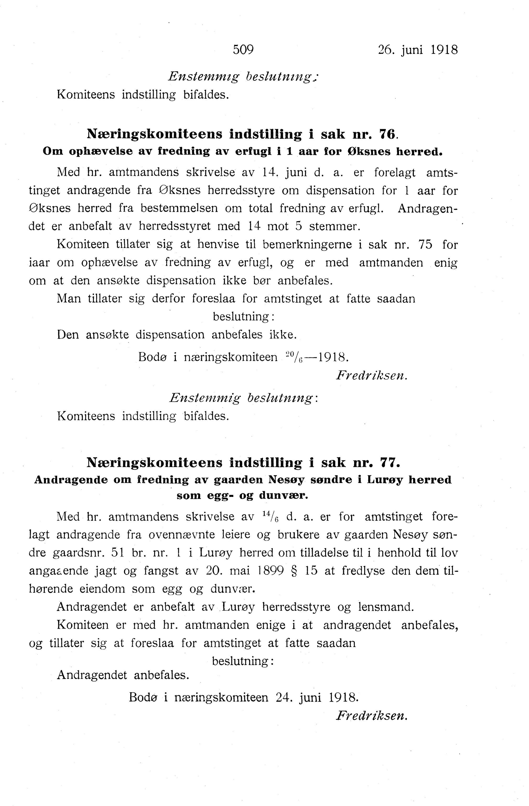 Nordland Fylkeskommune. Fylkestinget, AIN/NFK-17/176/A/Ac/L0041: Fylkestingsforhandlinger 1918, 1918