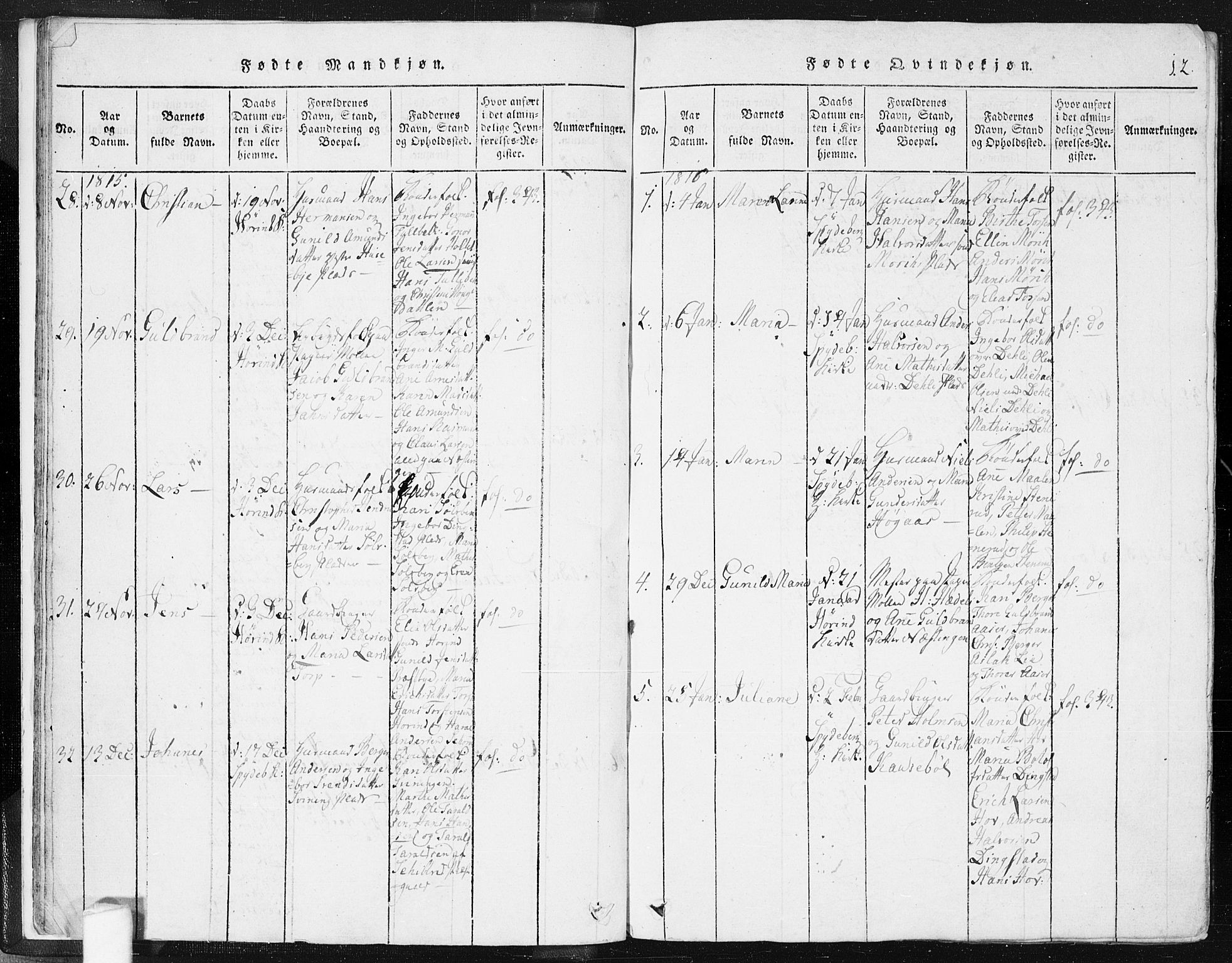Spydeberg prestekontor Kirkebøker, SAO/A-10924/F/Fa/L0004: Ministerialbok nr. I 4, 1814-1841, s. 12