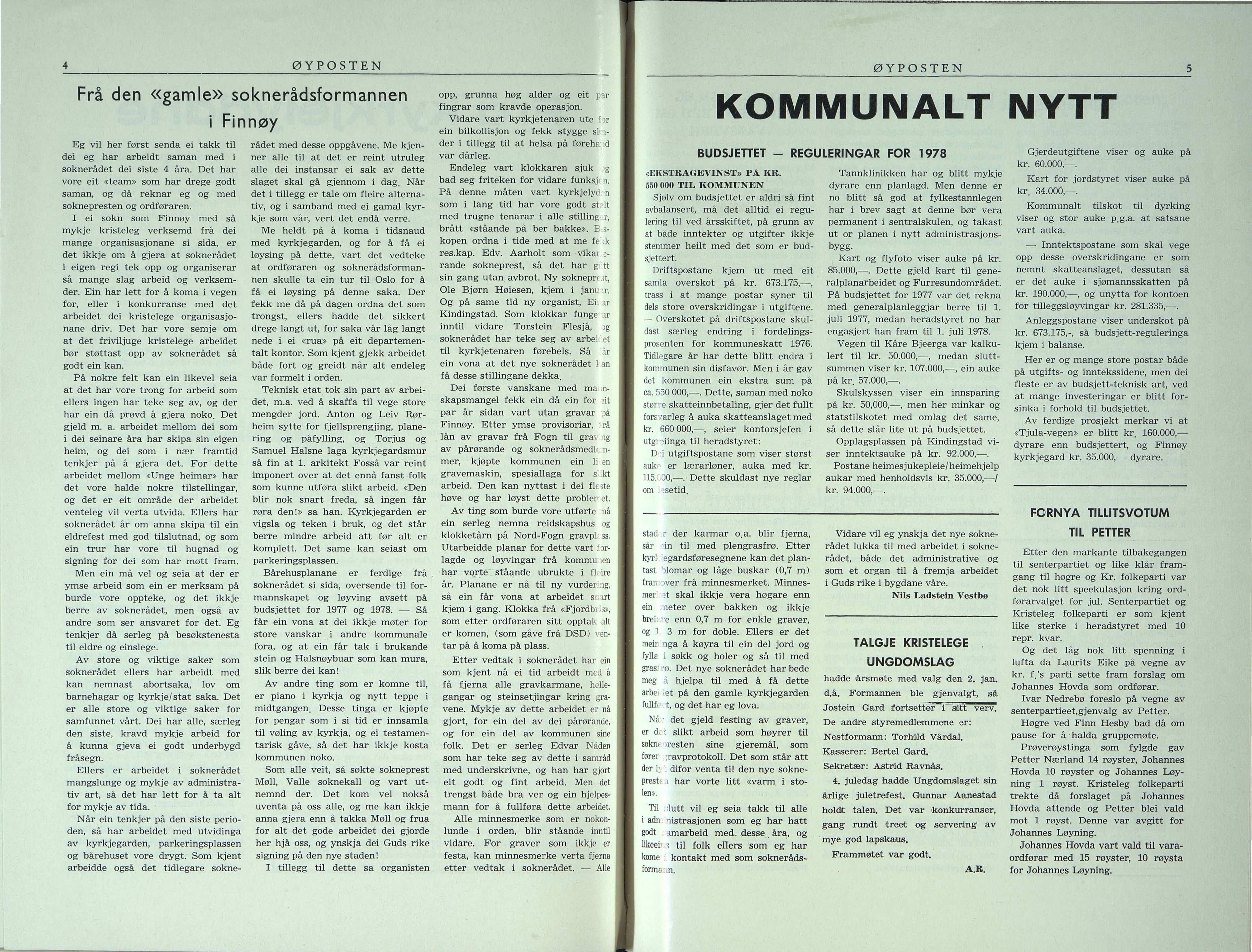 , Finnøy kommune, Øyposten, 1978, 1978