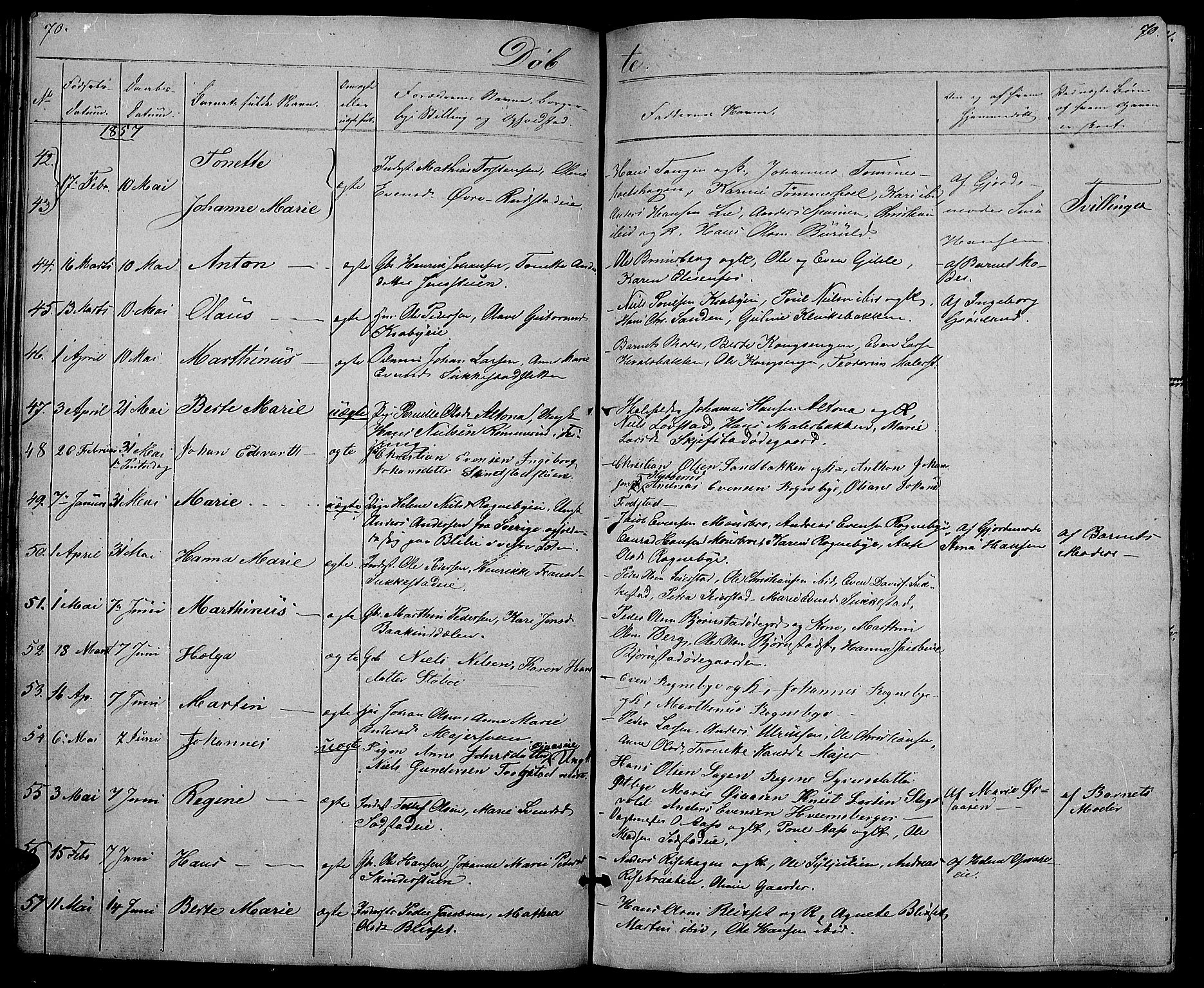 Østre Toten prestekontor, AV/SAH-PREST-104/H/Ha/Hab/L0003: Klokkerbok nr. 3, 1848-1857, s. 70