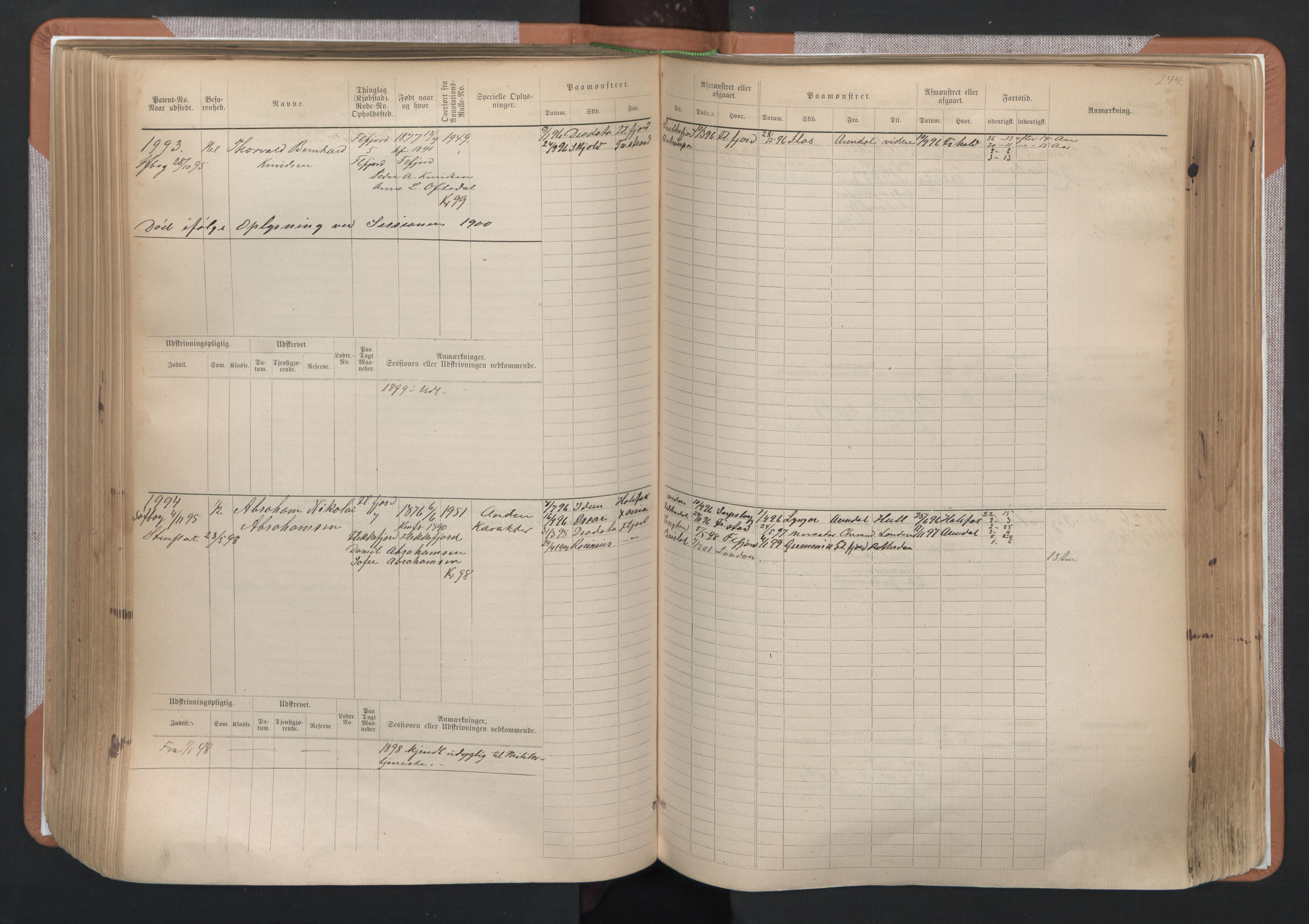 Flekkefjord mønstringskrets, AV/SAK-2031-0018/F/Fb/L0003: Hovedrulle nr 1515-2326, N-6, 1885-1934, s. 246