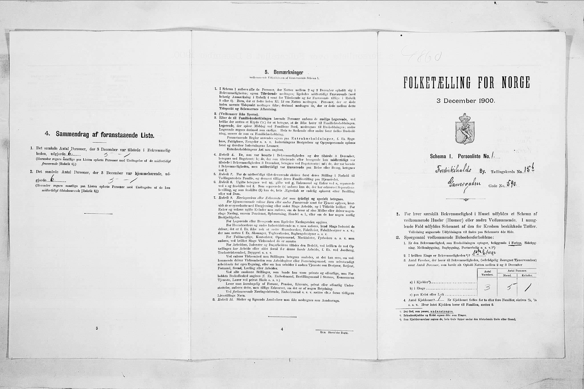 SAO, Folketelling 1900 for 0101 Fredrikshald kjøpstad, 1900