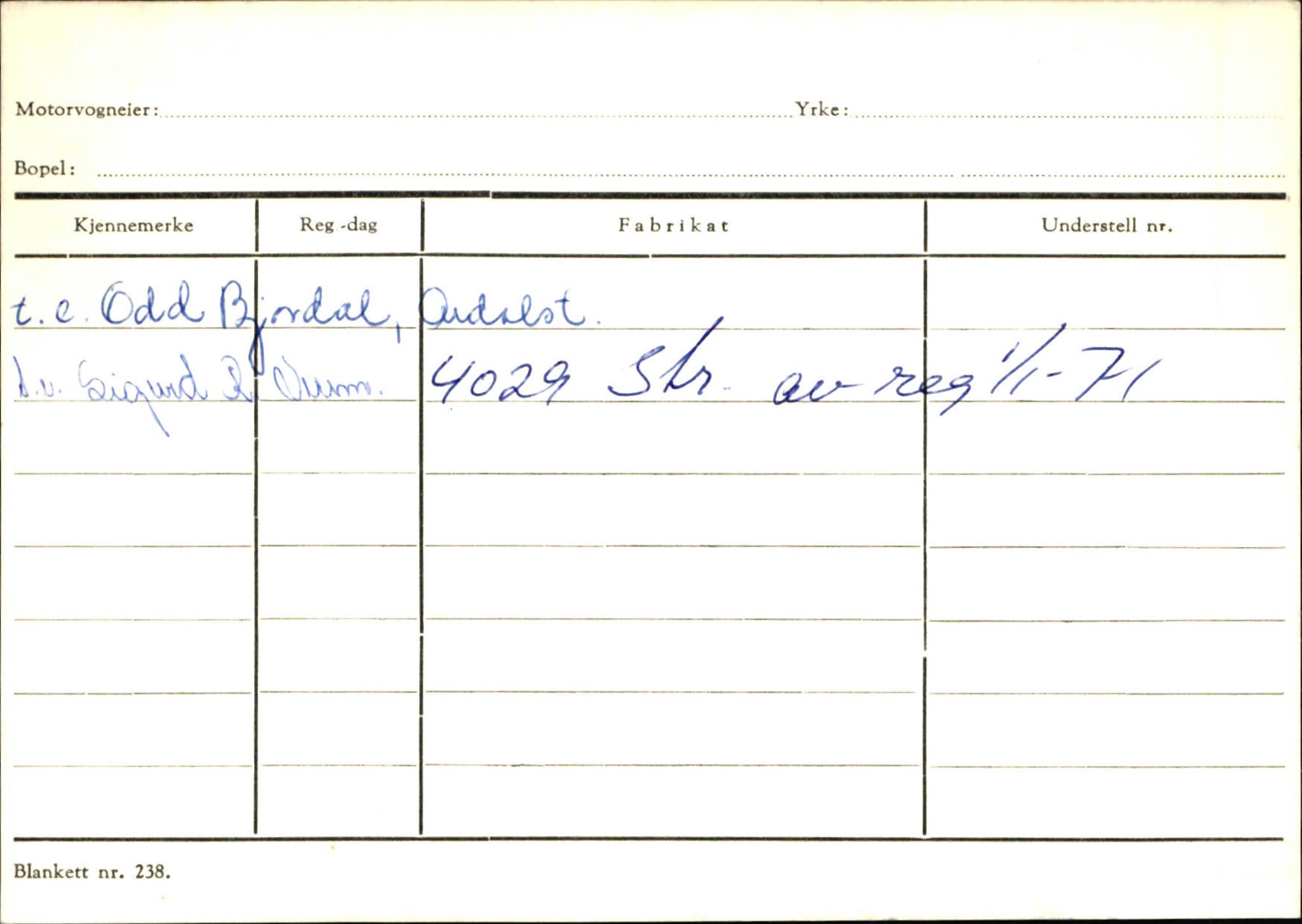 Statens vegvesen, Sogn og Fjordane vegkontor, AV/SAB-A-5301/4/F/L0125: Eigarregister Sogndal V-Å. Aurland A-Å. Fjaler A-N, 1945-1975, s. 999