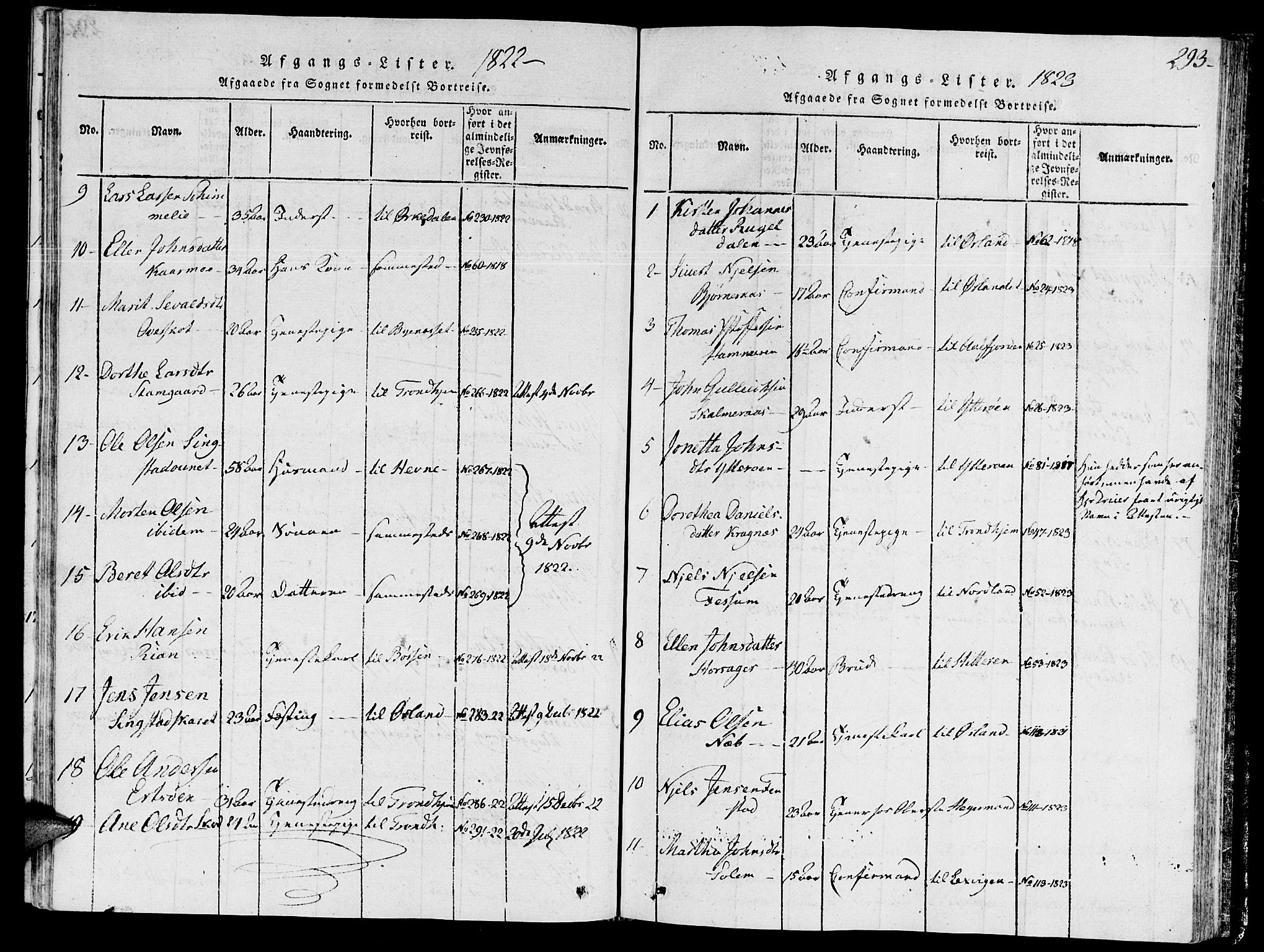 Ministerialprotokoller, klokkerbøker og fødselsregistre - Sør-Trøndelag, SAT/A-1456/646/L0608: Ministerialbok nr. 646A06, 1816-1825, s. 293