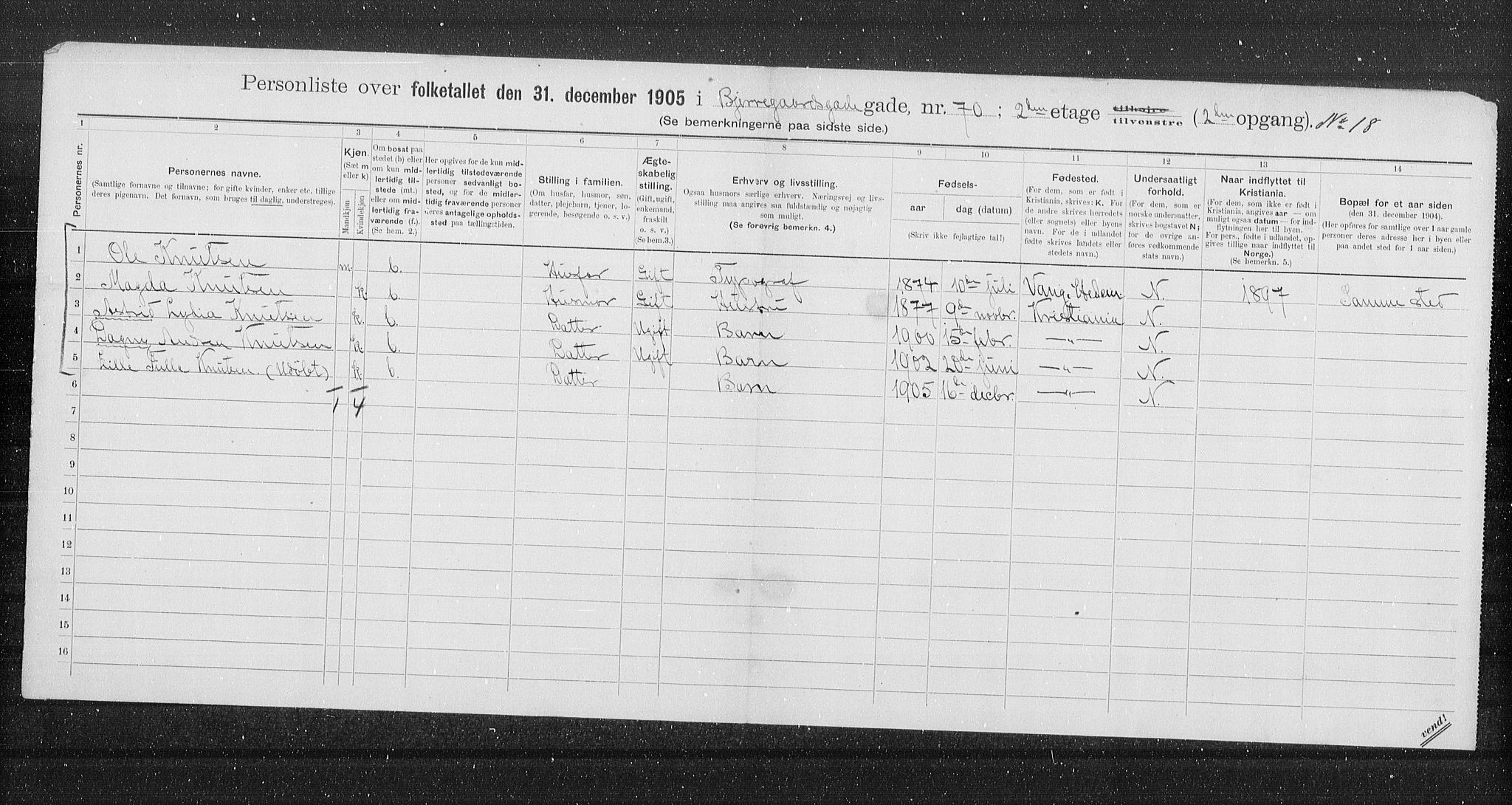 OBA, Kommunal folketelling 31.12.1905 for Kristiania kjøpstad, 1905, s. 3234