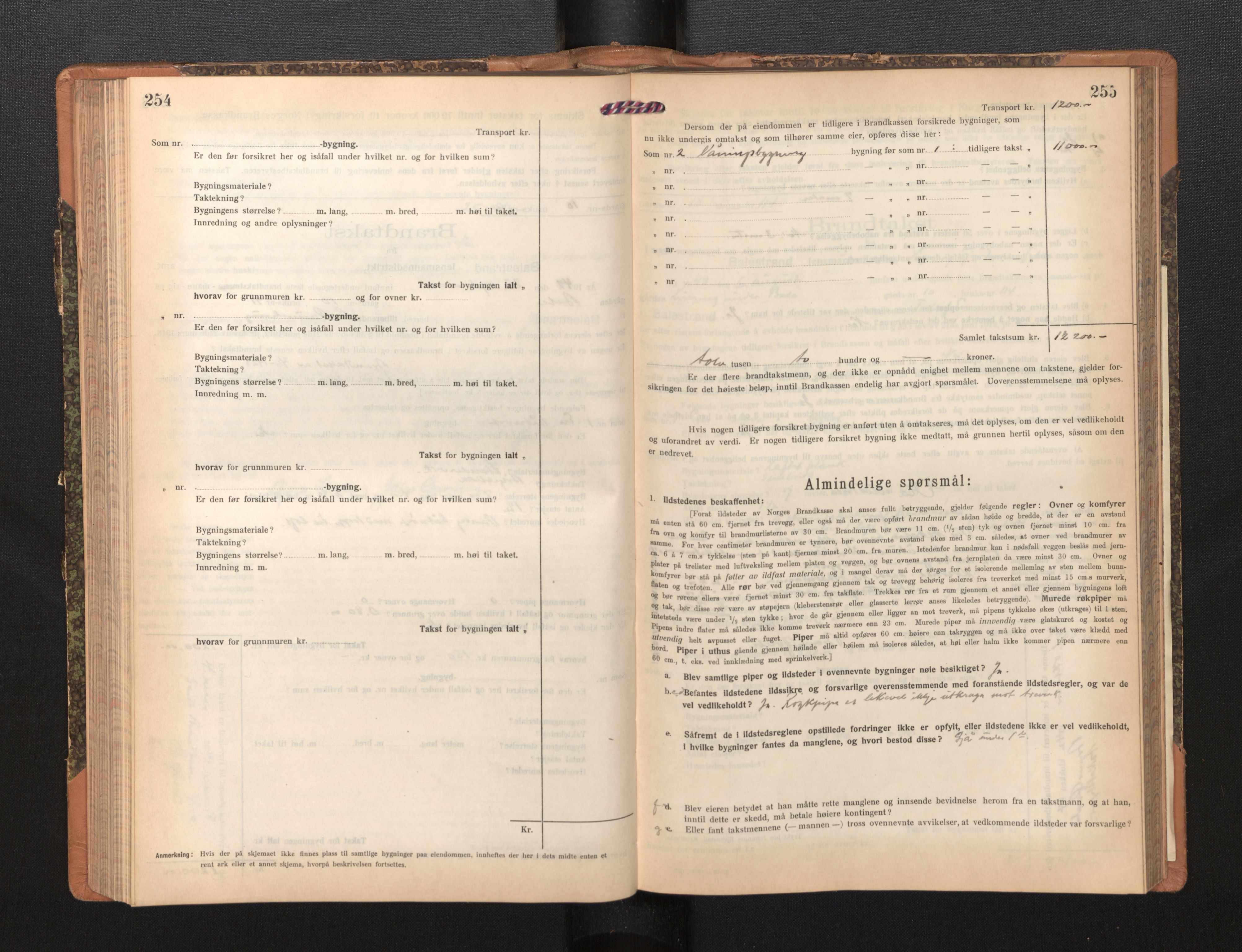 Lensmannen i Balestrand, SAB/A-26501/0012/L0003: Branntakstprotokoll, skjematakst, 1920-1955, s. 254-255