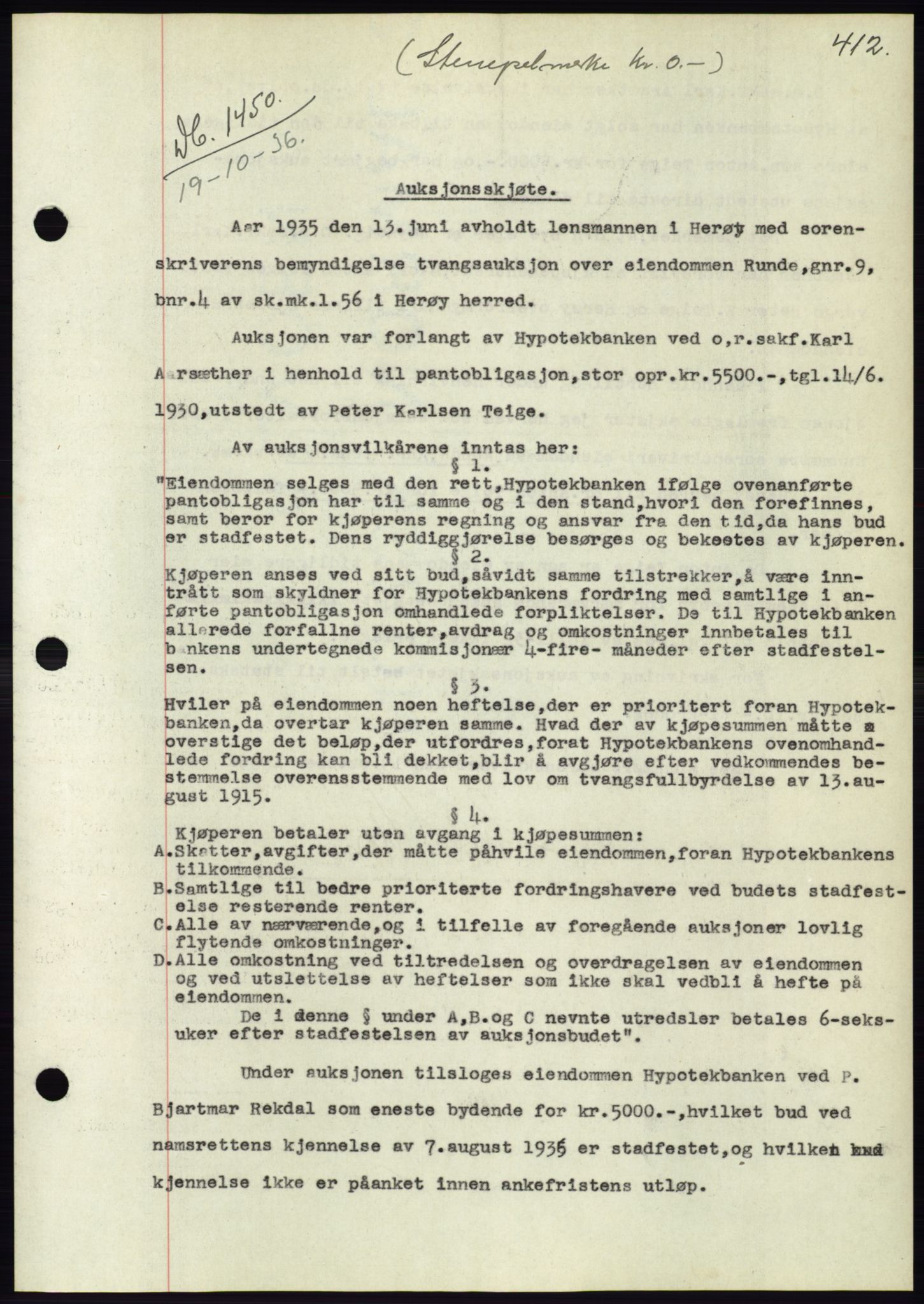 Søre Sunnmøre sorenskriveri, SAT/A-4122/1/2/2C/L0061: Pantebok nr. 55, 1936-1936, Dagboknr: 1450/1936