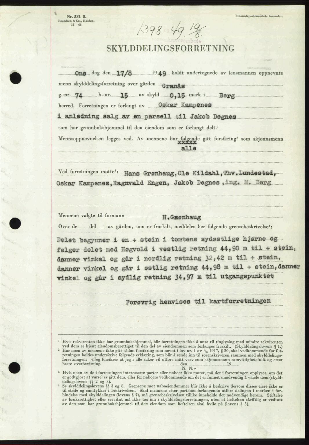 Idd og Marker sorenskriveri, SAO/A-10283/G/Gb/Gbb/L0012: Pantebok nr. A12, 1949-1949, Dagboknr: 1398/1949