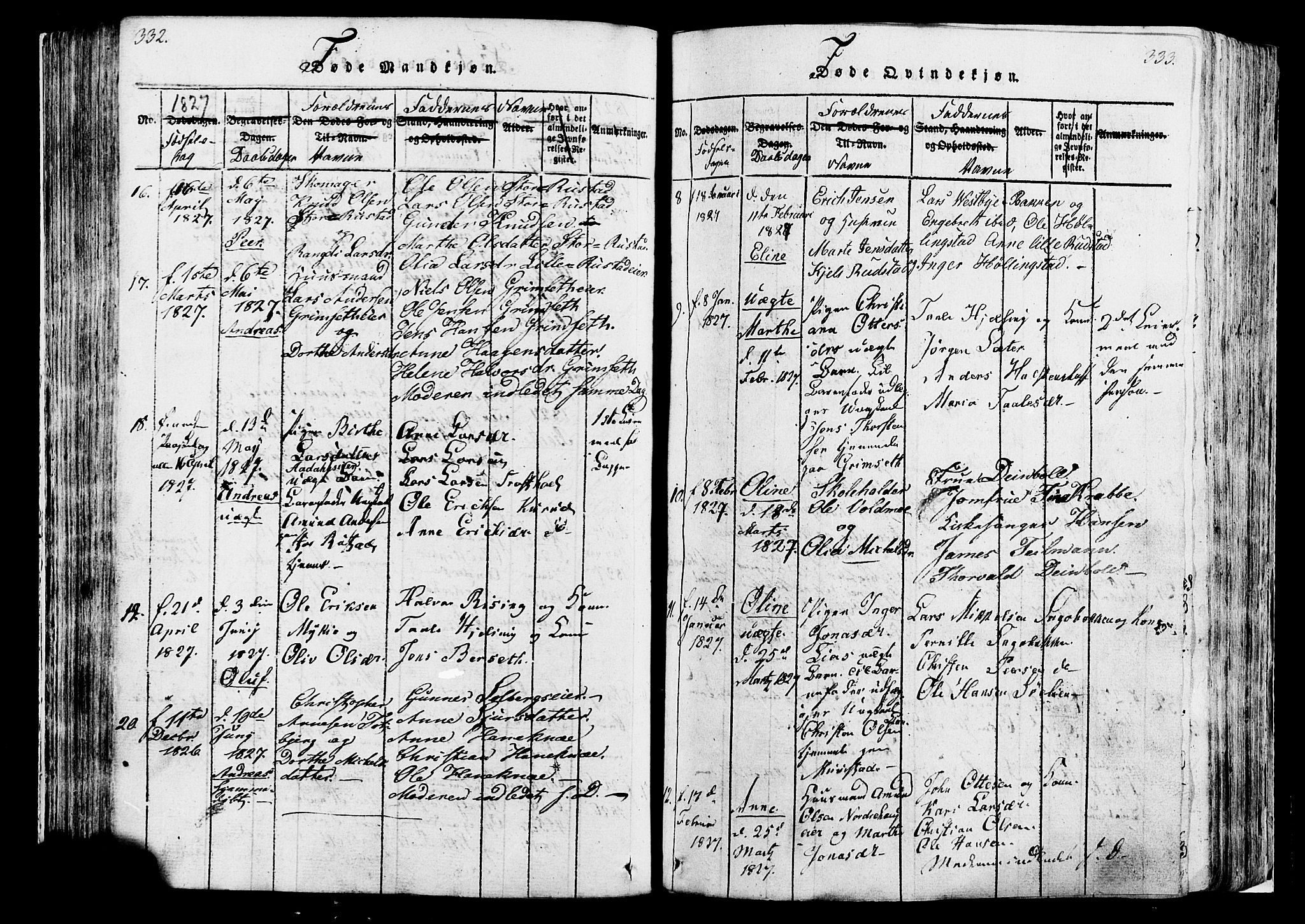 Løten prestekontor, AV/SAH-PREST-022/K/Ka/L0005: Ministerialbok nr. 5, 1814-1832, s. 332-333