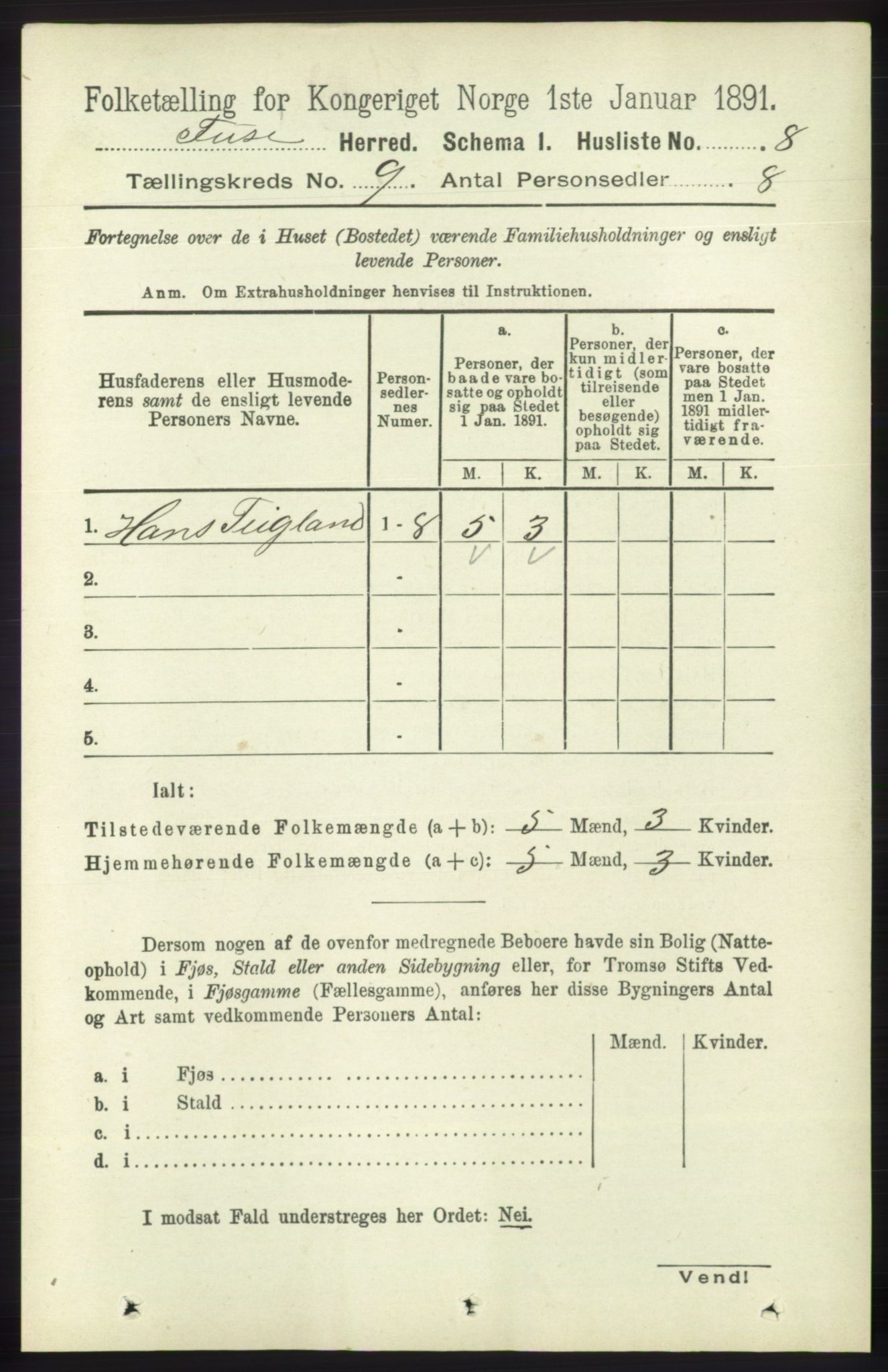 RA, Folketelling 1891 for 1241 Fusa herred, 1891, s. 1668