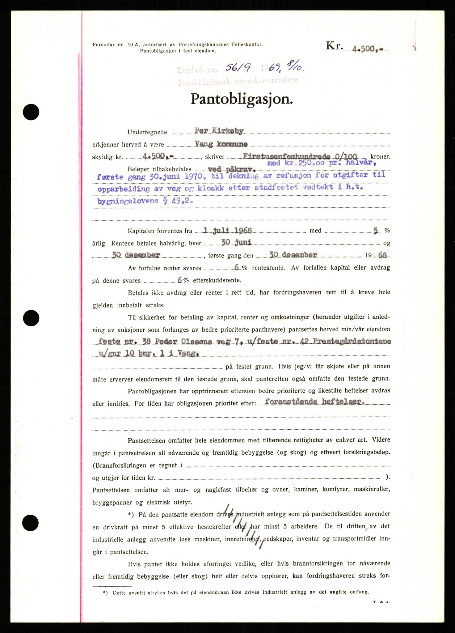 Nord-Hedmark sorenskriveri, SAH/TING-012/H/Hb/Hbf/L0081: Pantebok nr. B81, 1969-1969, Dagboknr: 5619/1969